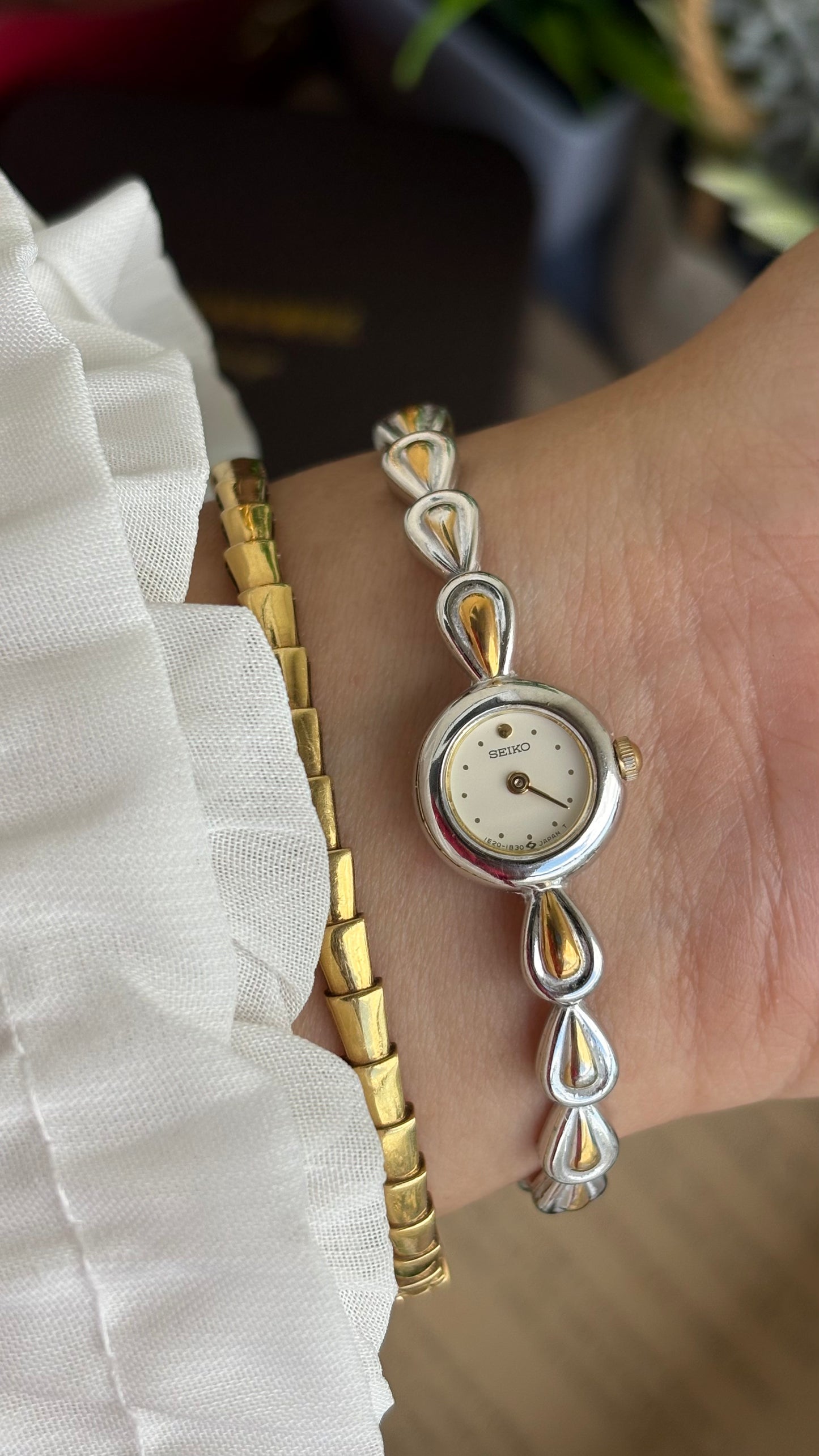 Extremely Rare and Dainty Vintage Seiko Watch in Two-Tone Teardrop Bracelet