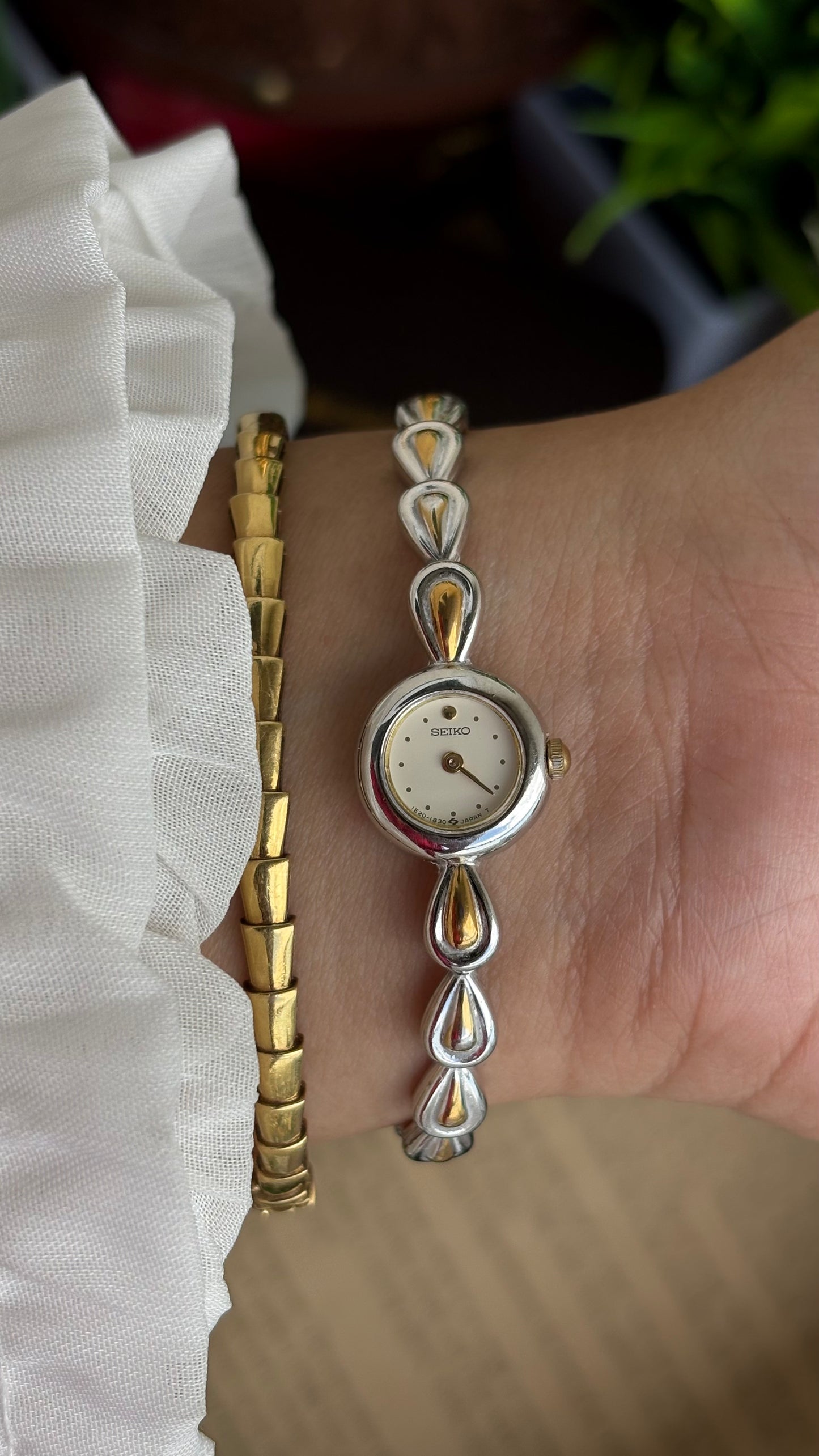 Extremely Rare and Dainty Vintage Seiko Watch in Two-Tone Teardrop Bracelet