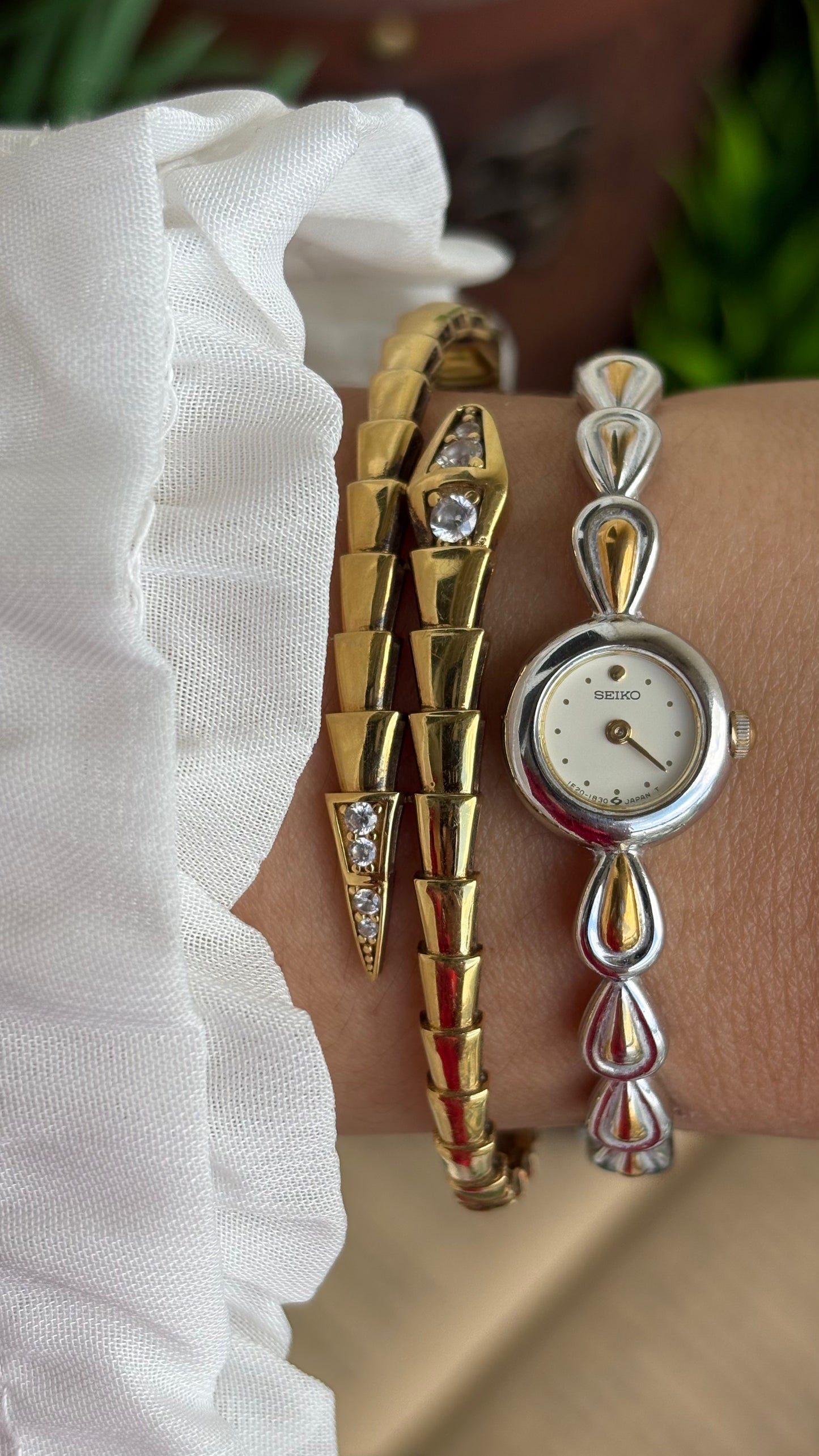 Extremely Rare and Dainty Vintage Seiko Watch in Two-Tone Teardrop Bracelet