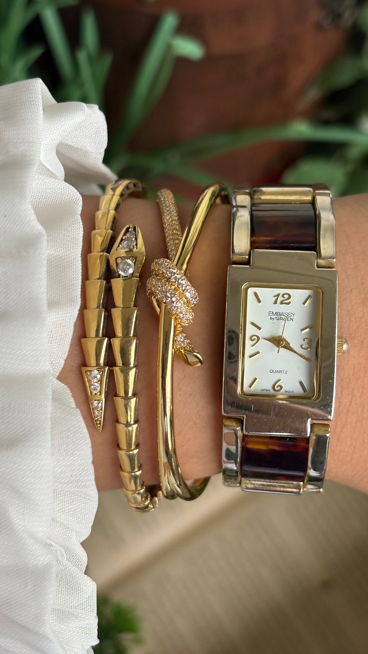 Vintage Embassy by Gruen Watch in Gold Tone Tortoise Shell Pattern