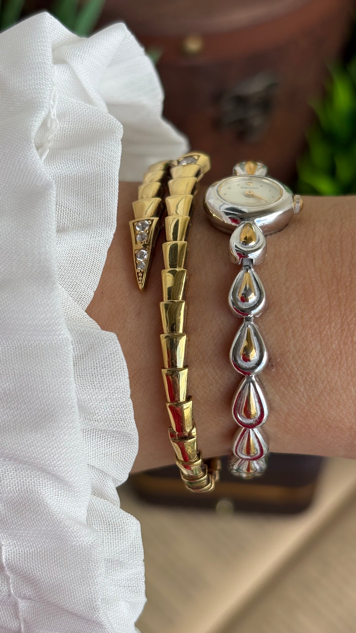 Extremely Rare and Dainty Vintage Seiko Watch in Two-Tone Teardrop Bracelet