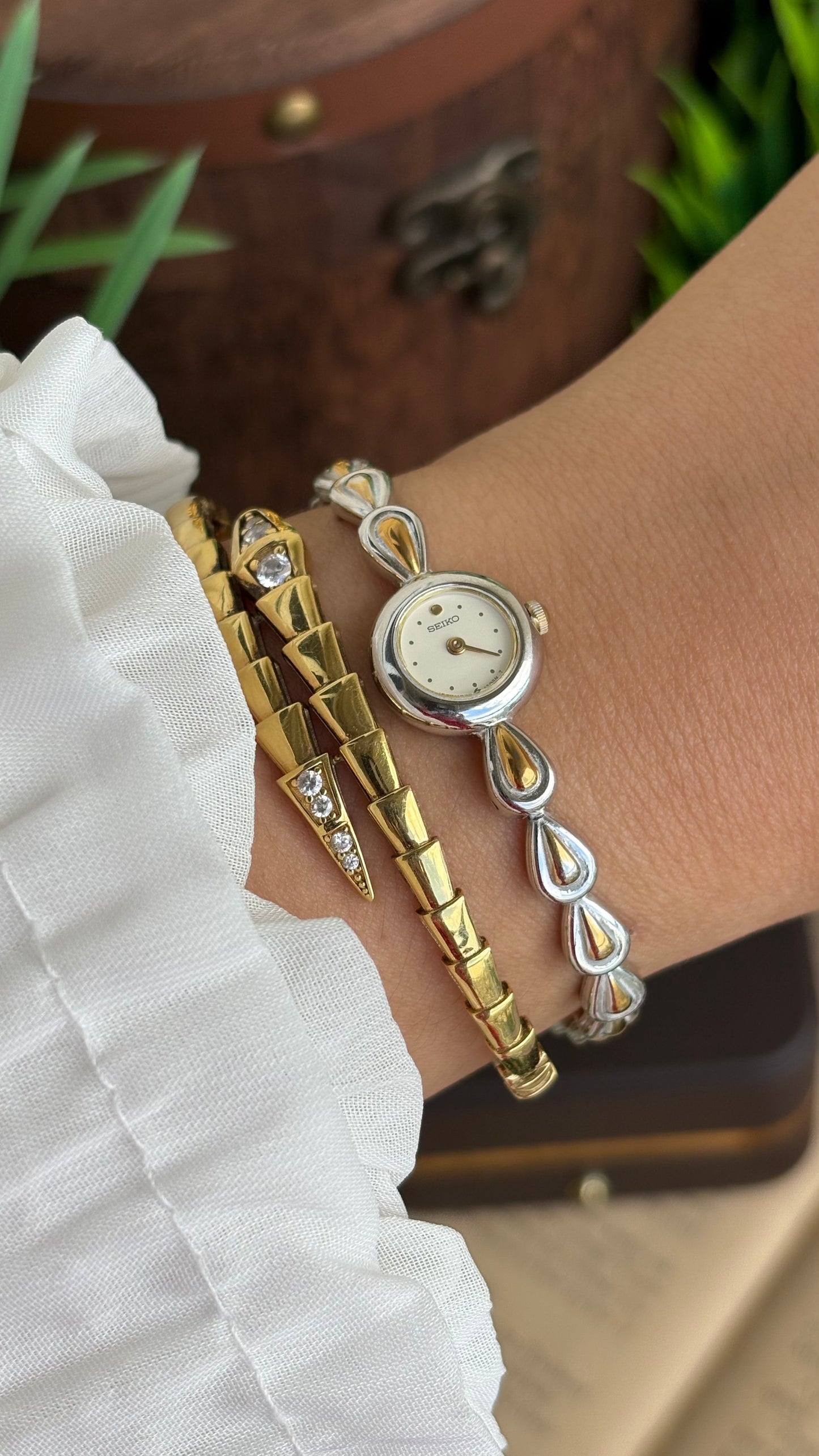Extremely Rare and Dainty Vintage Seiko Watch in Two-Tone Teardrop Bracelet