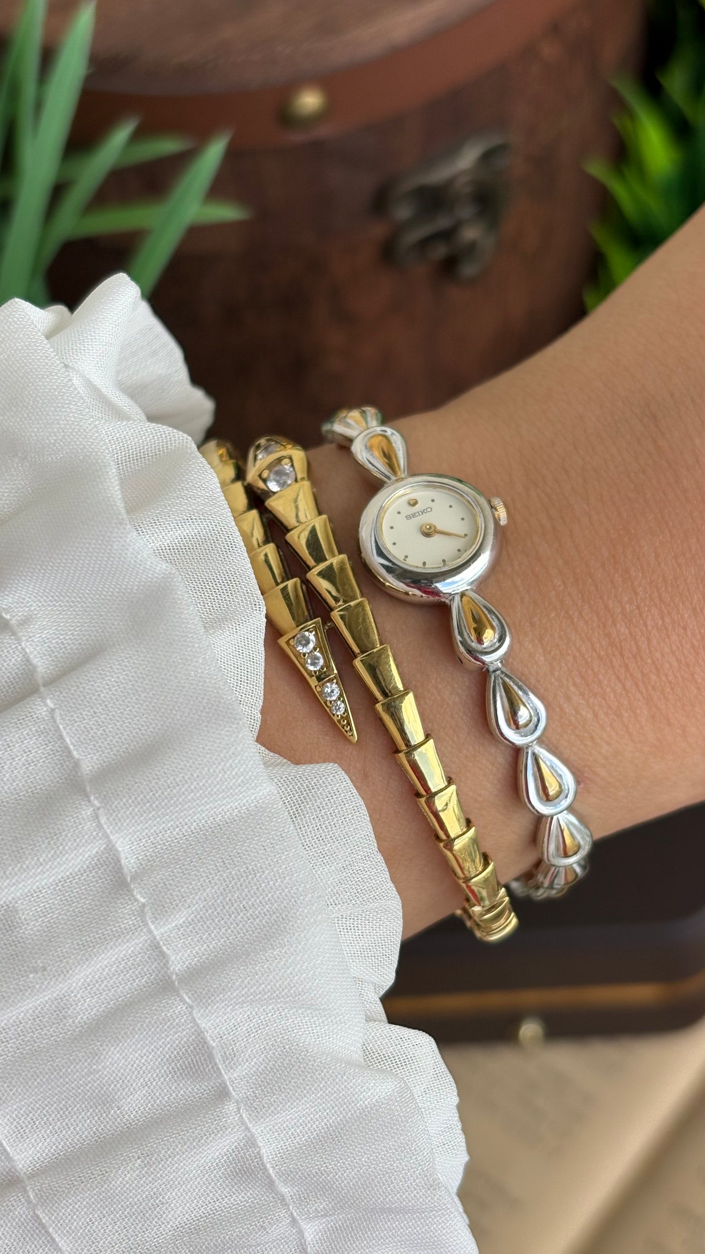 Extremely Rare and Dainty Vintage Seiko Watch in Two-Tone Teardrop Bracelet