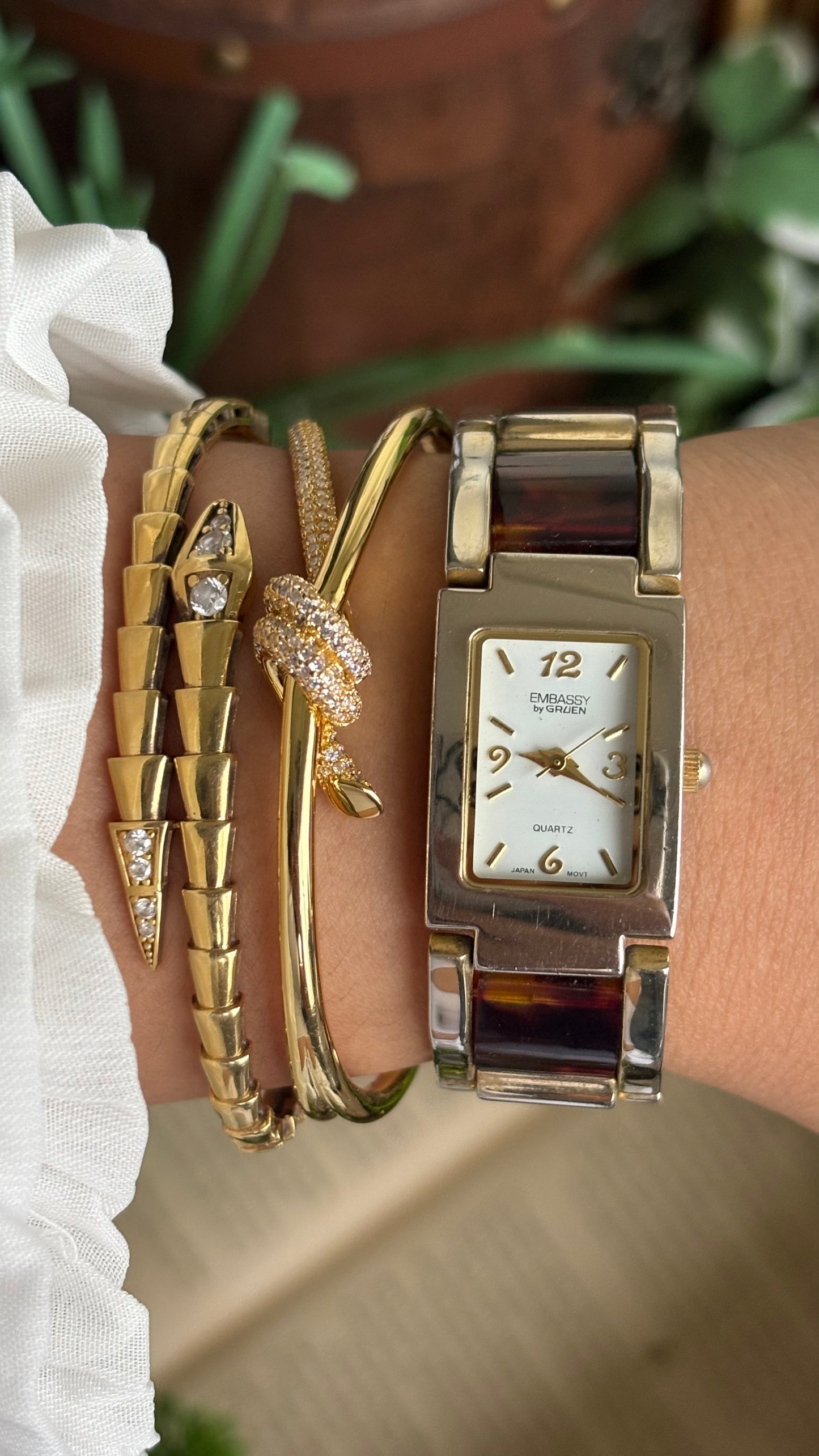 Vintage Embassy by Gruen Watch in Gold Tone Tortoise Shell Pattern