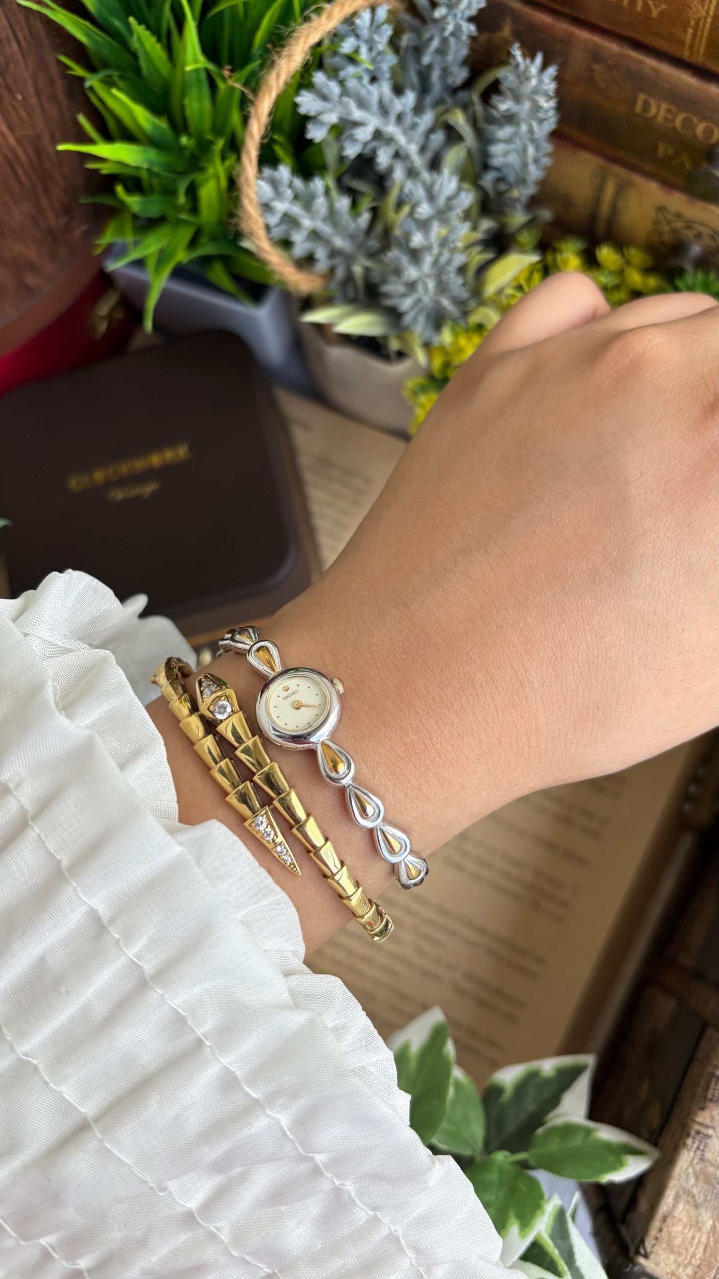 Extremely Rare and Dainty Vintage Seiko Watch in Two-Tone Teardrop Bracelet