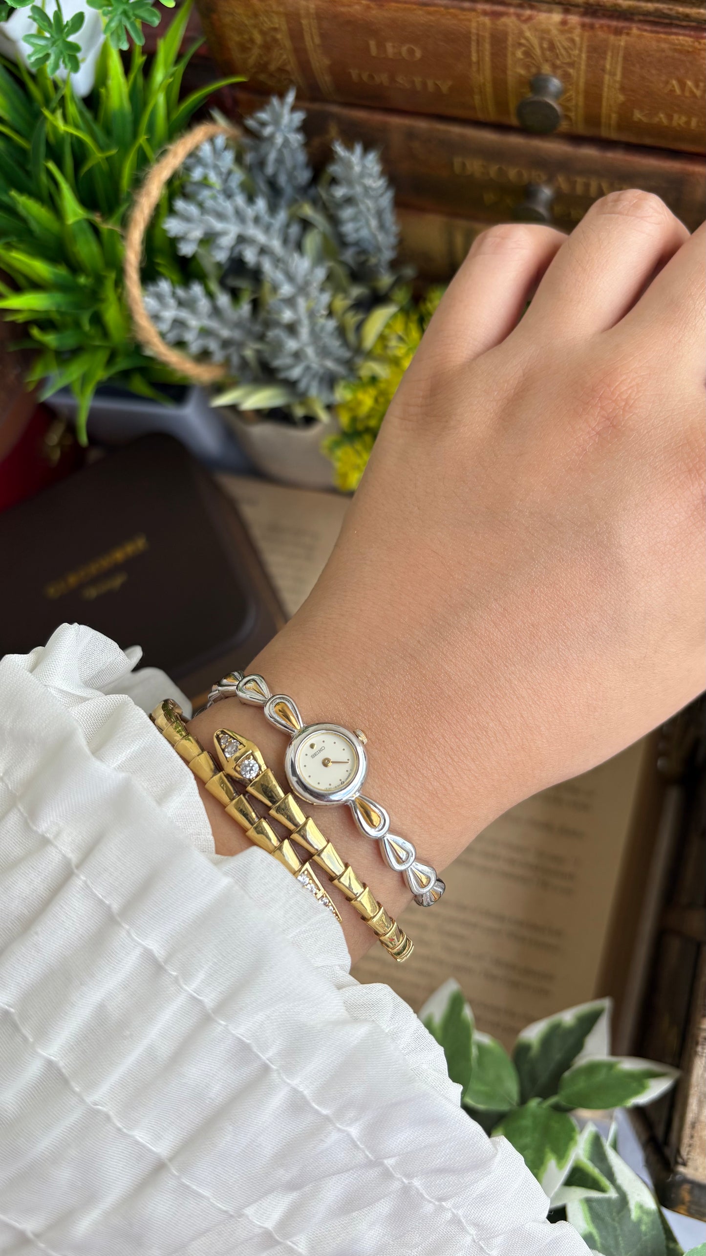 Extremely Rare and Dainty Vintage Seiko Watch in Two-Tone Teardrop Bracelet