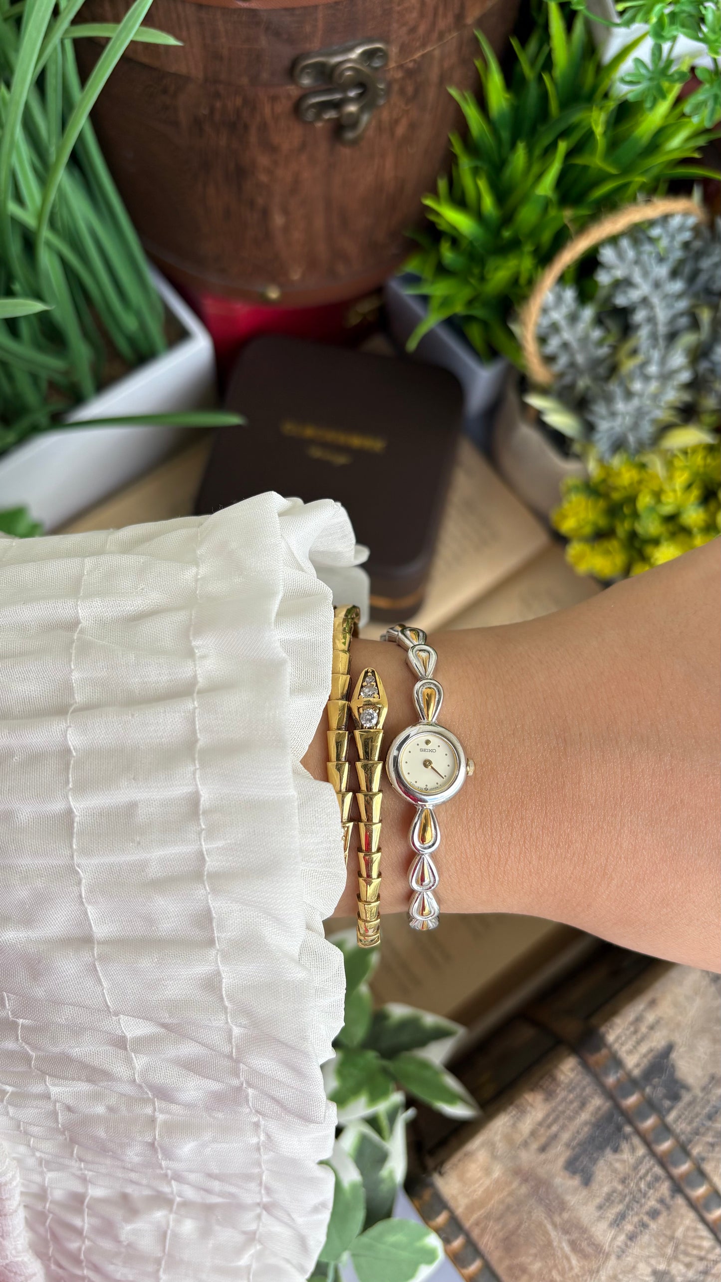 Extremely Rare and Dainty Vintage Seiko Watch in Two-Tone Teardrop Bracelet