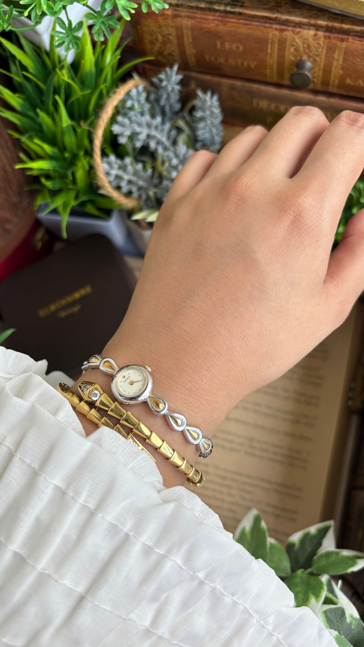 Extremely Rare and Dainty Vintage Seiko Watch in Two-Tone Teardrop Bracelet