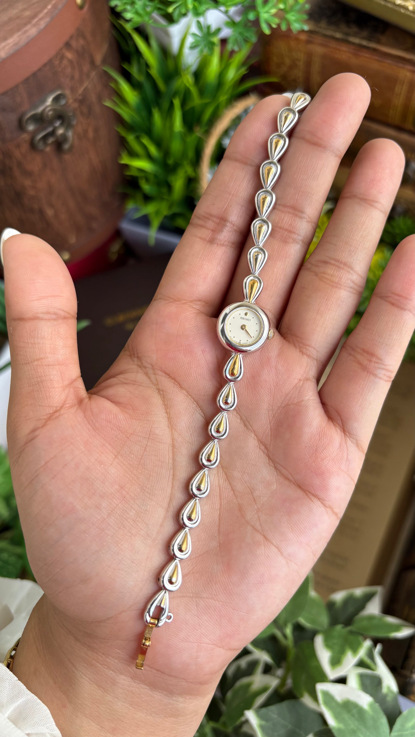 Extremely Rare and Dainty Vintage Seiko Watch in Two-Tone Teardrop Bracelet