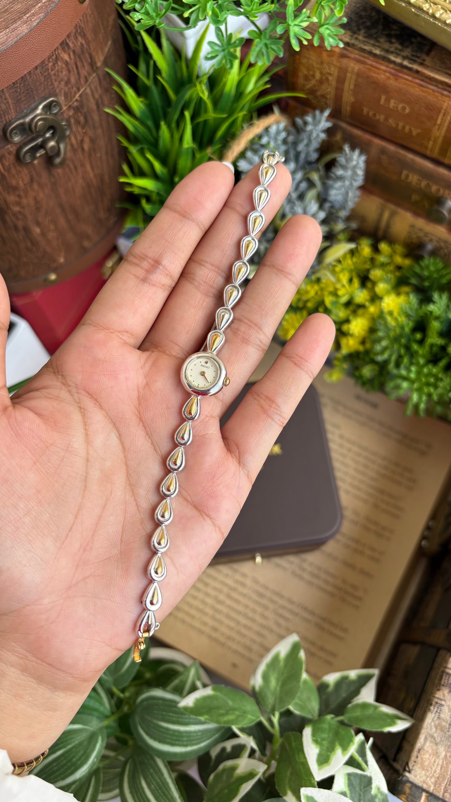 Extremely Rare and Dainty Vintage Seiko Watch in Two-Tone Teardrop Bracelet