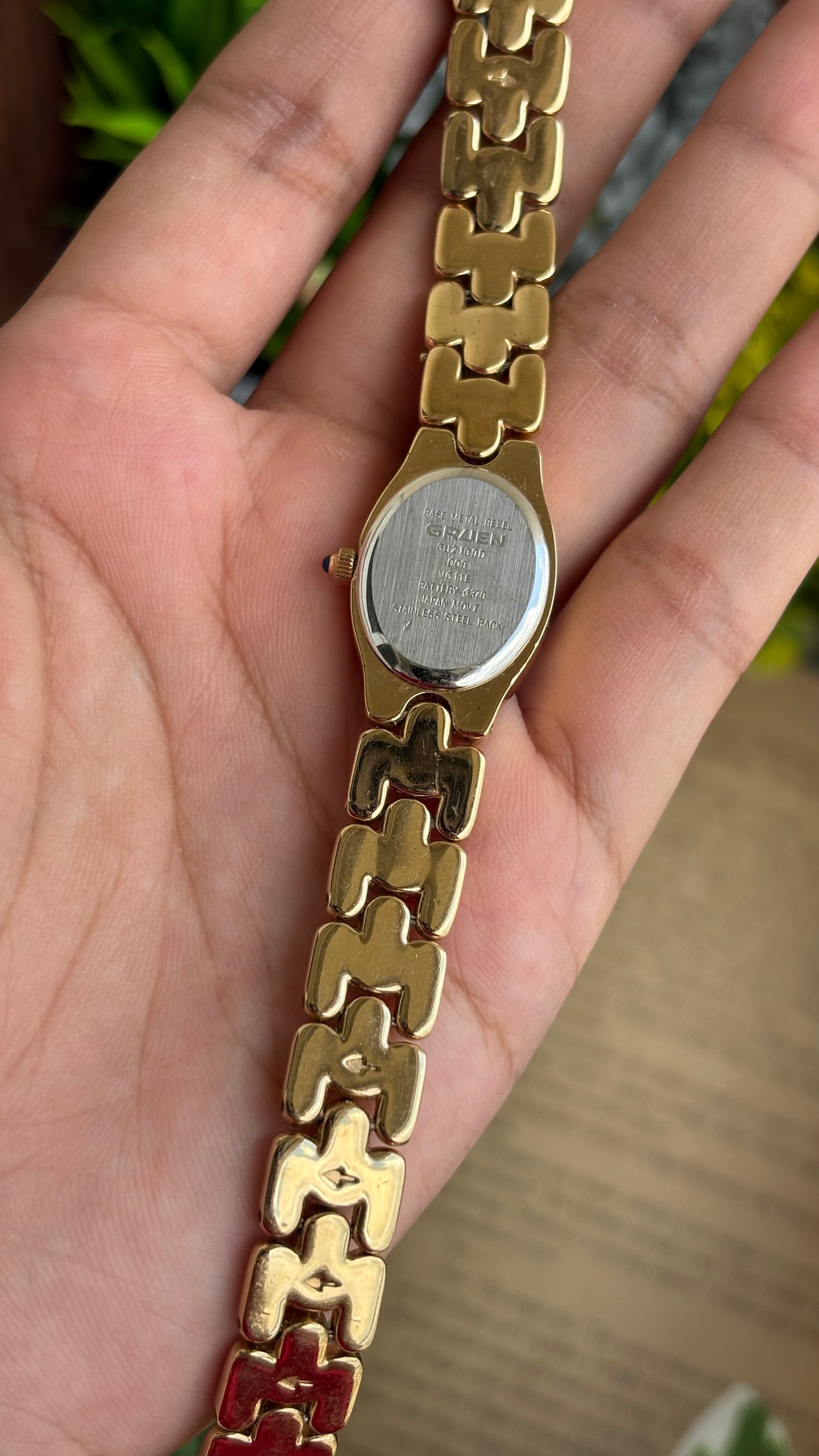 Extremely Rare Vintage Gruen Diamond Bejeweled Watch in Gold Tone Sapphire Crown