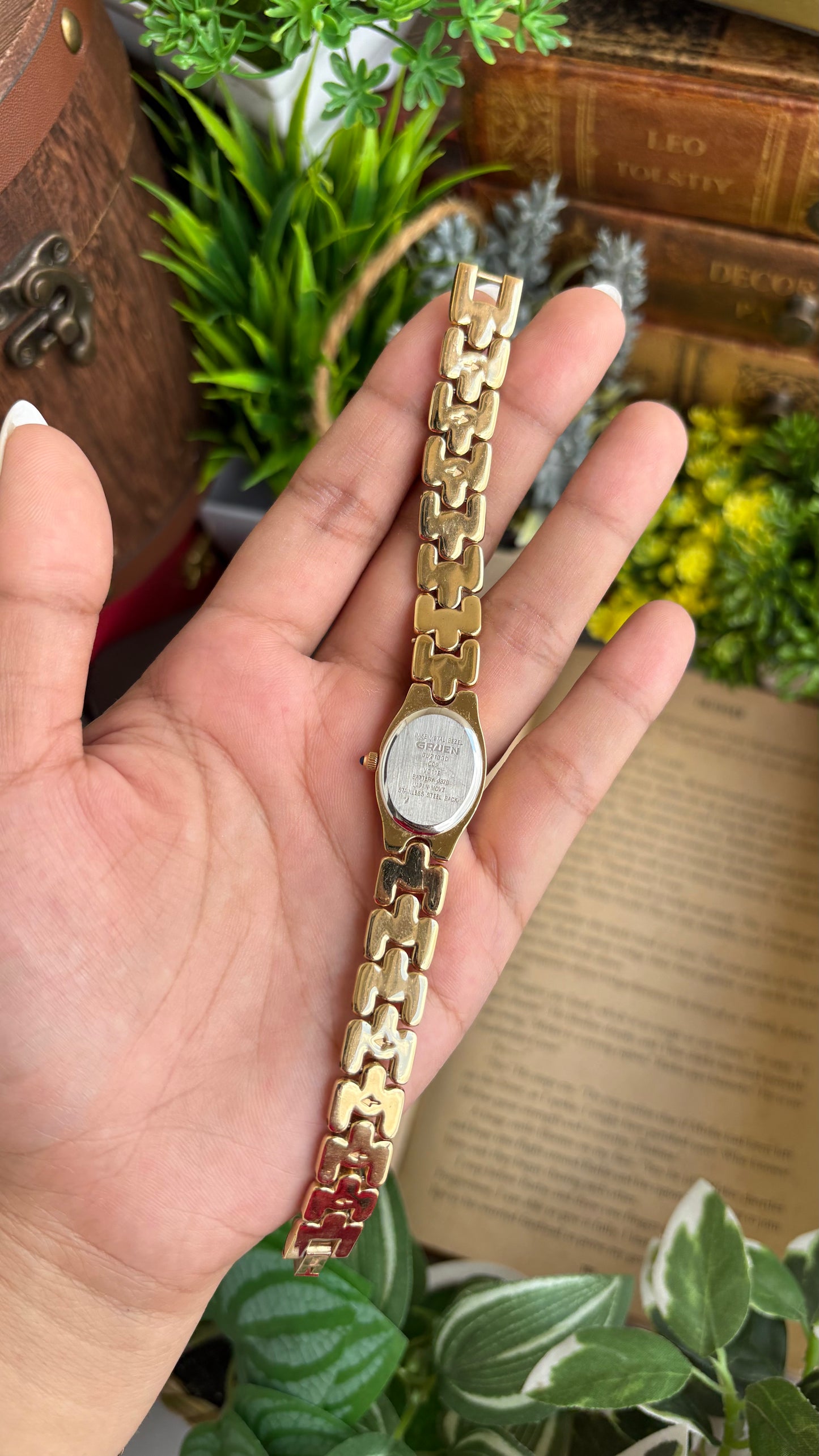 Extremely Rare Vintage Gruen Diamond Bejeweled Watch in Gold Tone Sapphire Crown