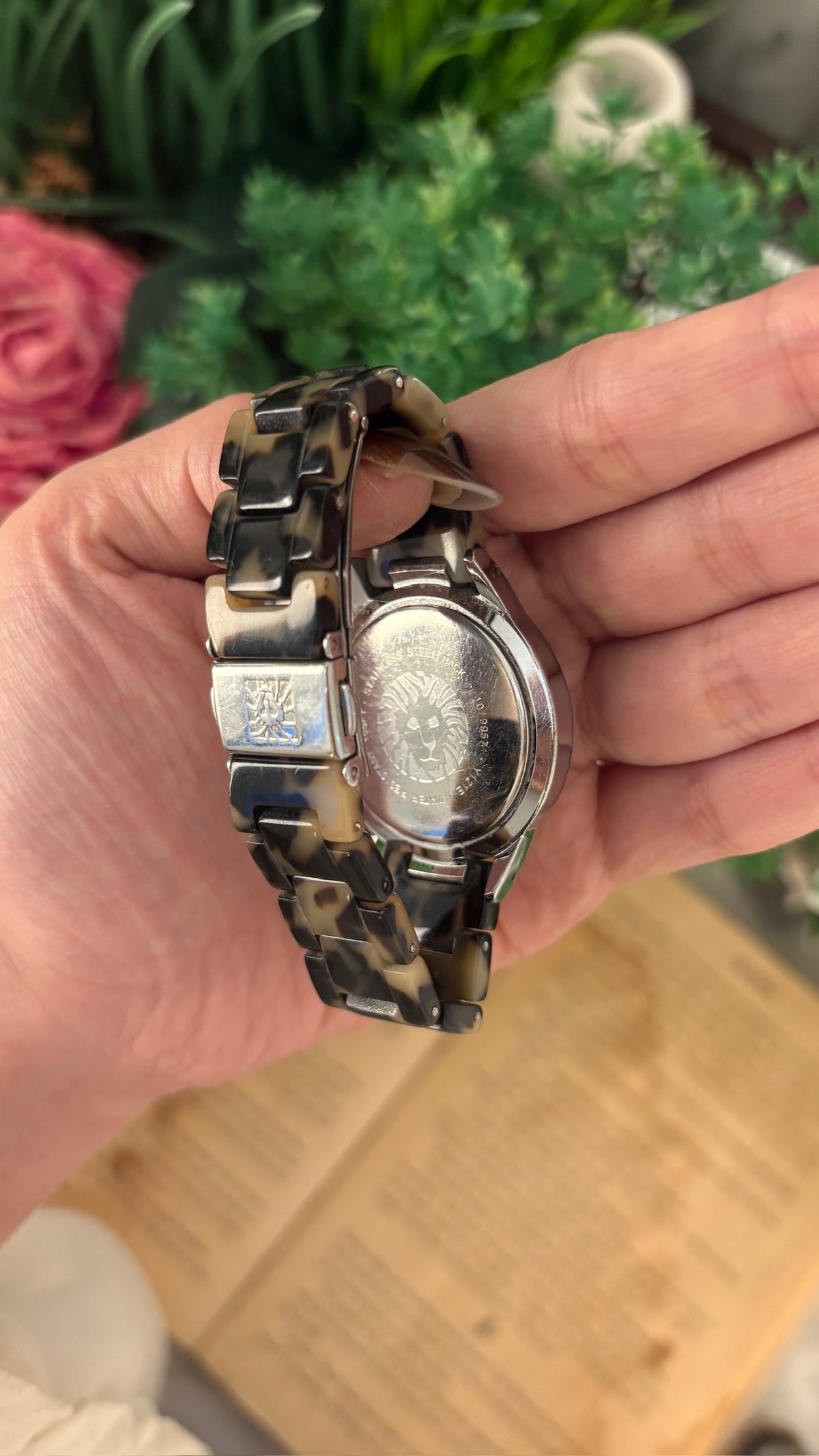 Rare Vintage Anne Klein Tortoise Shell Watch in Silver Tone Quartz