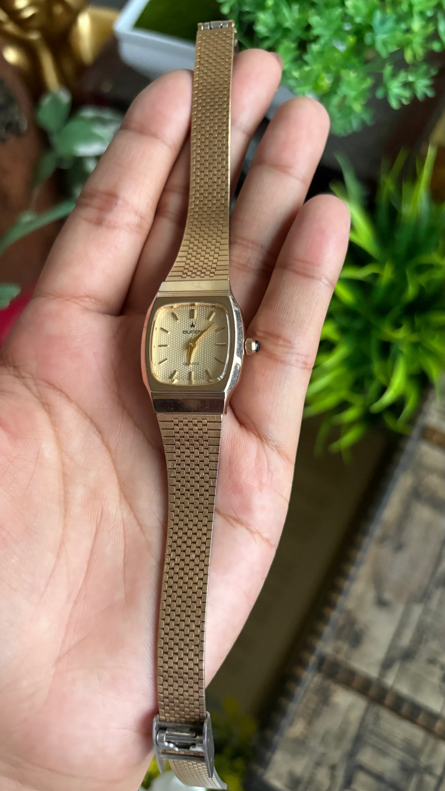 Vintage Buren Watch in Gold Tone Rare Textured Dial