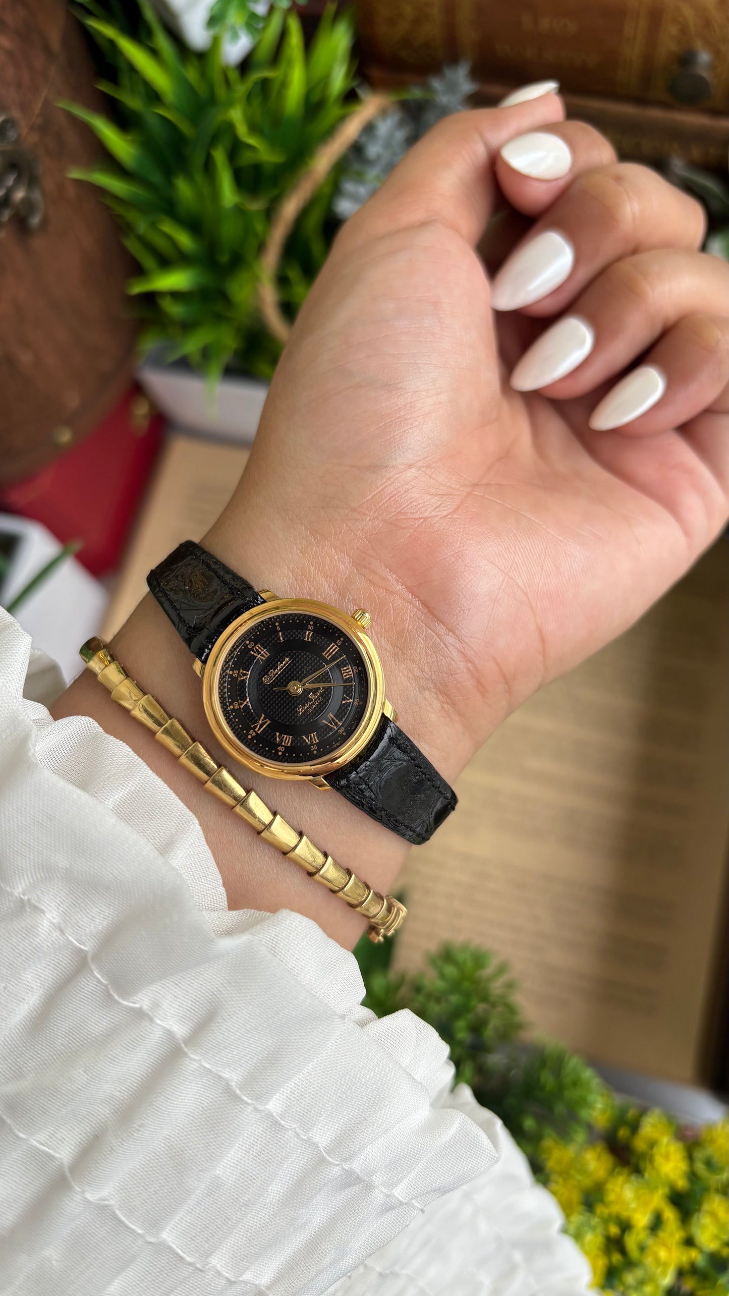 Vintage Dufonte by Lucien Piccard Watch in Leather Strap Roman Dial