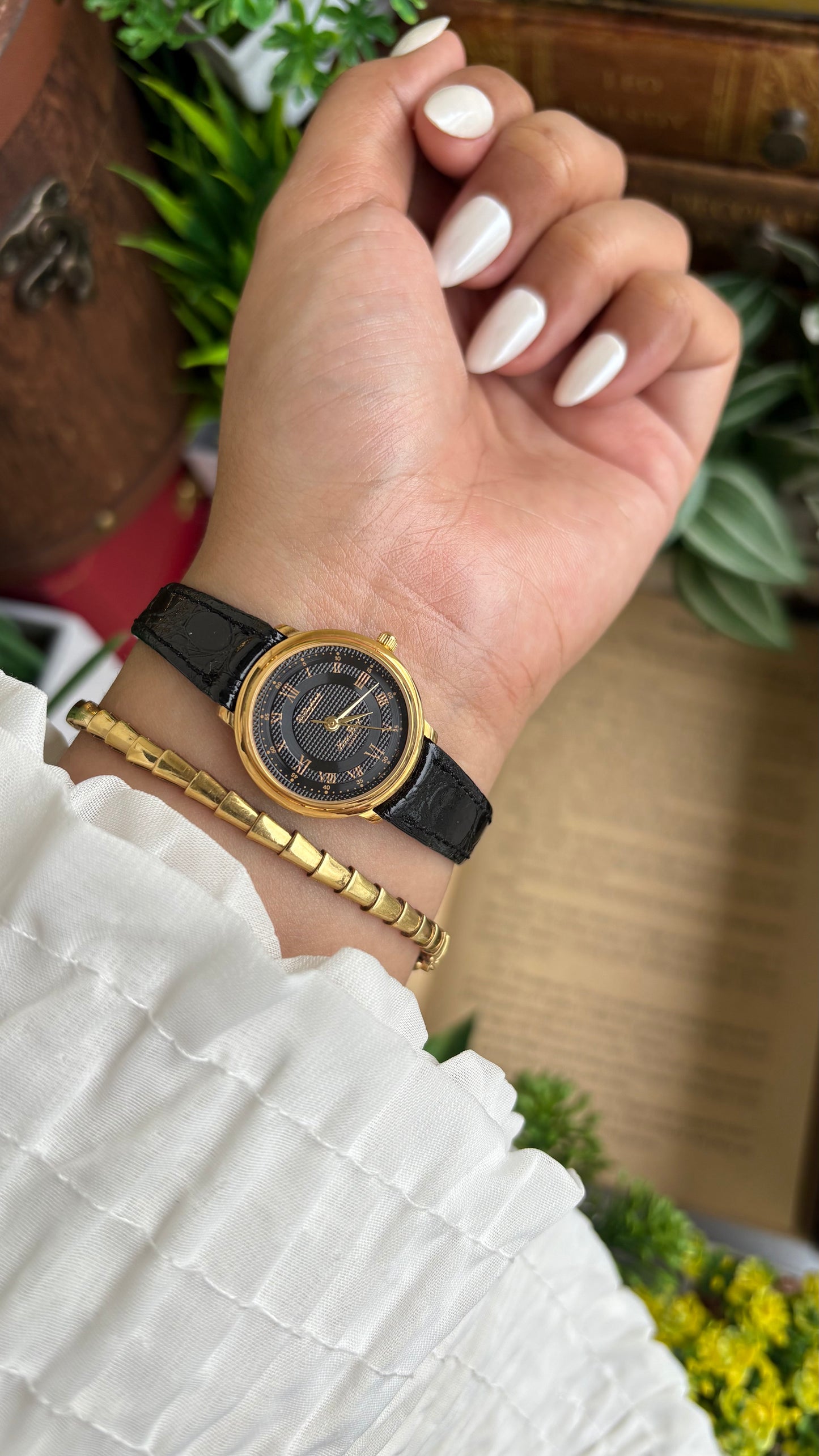 Vintage Dufonte by Lucien Piccard Watch in Leather Strap Roman Dial