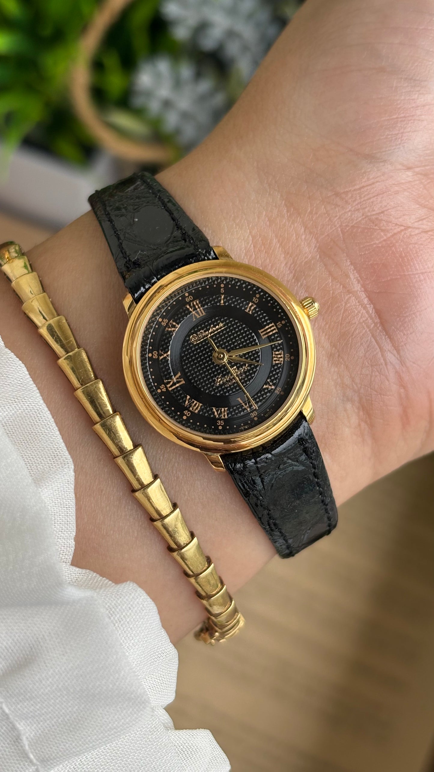 Vintage Dufonte by Lucien Piccard Watch in Leather Strap Roman Dial
