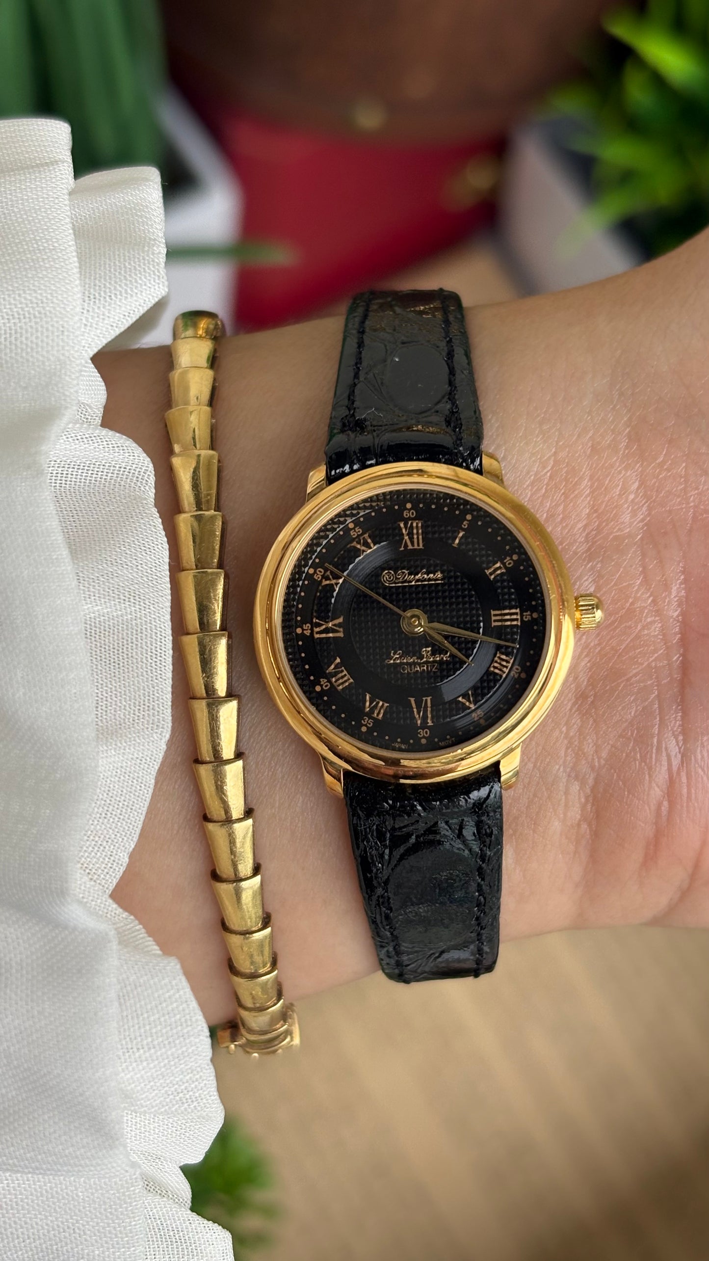 Vintage Dufonte by Lucien Piccard Watch in Leather Strap Roman Dial