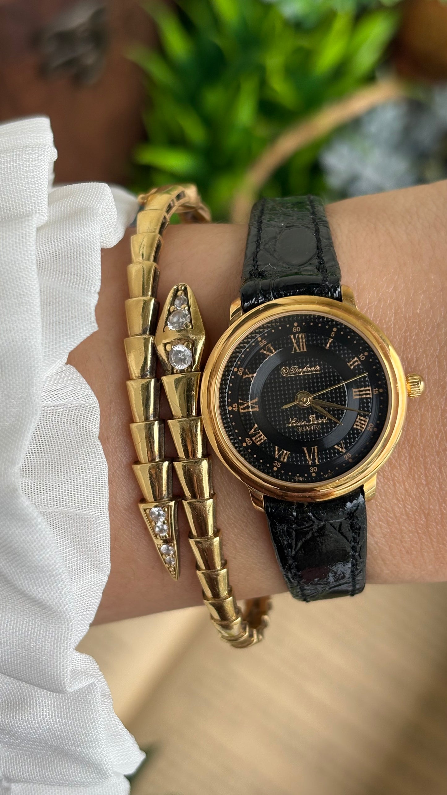 Vintage Dufonte by Lucien Piccard Watch in Leather Strap Roman Dial