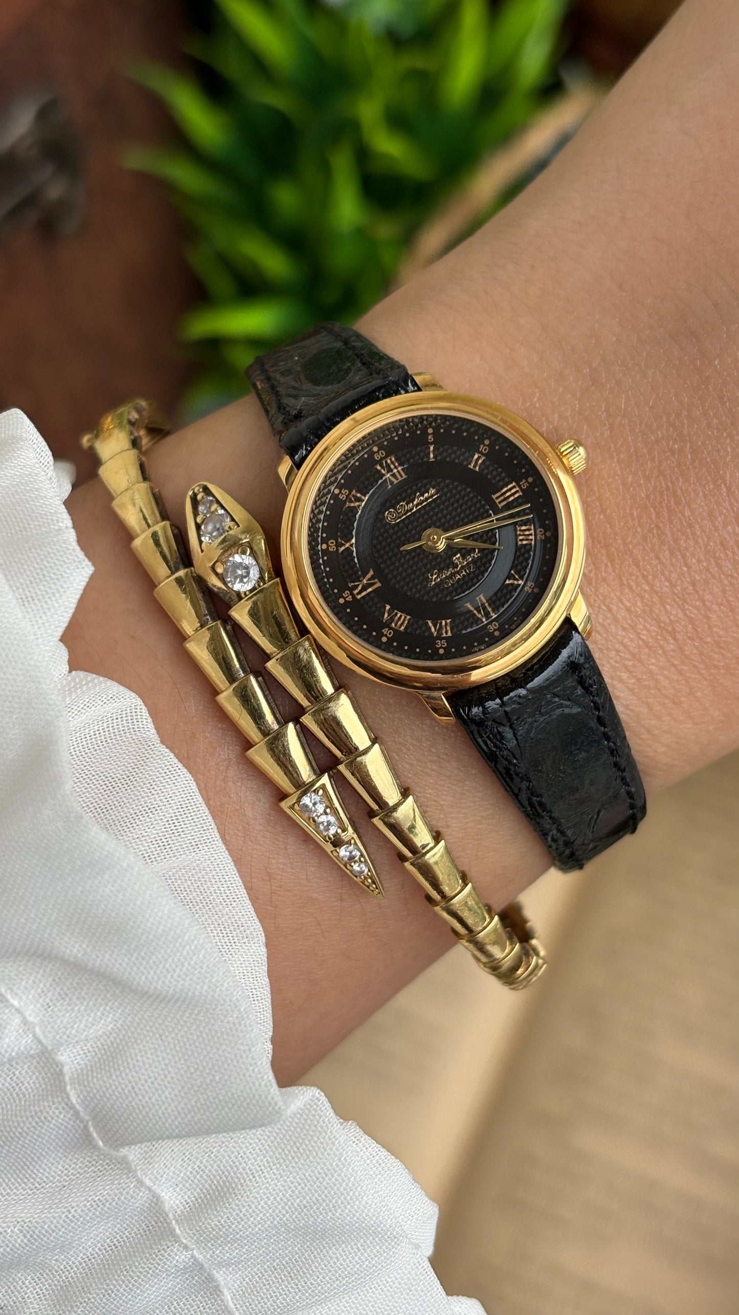 Vintage Dufonte by Lucien Piccard Watch in Leather Strap Roman Dial