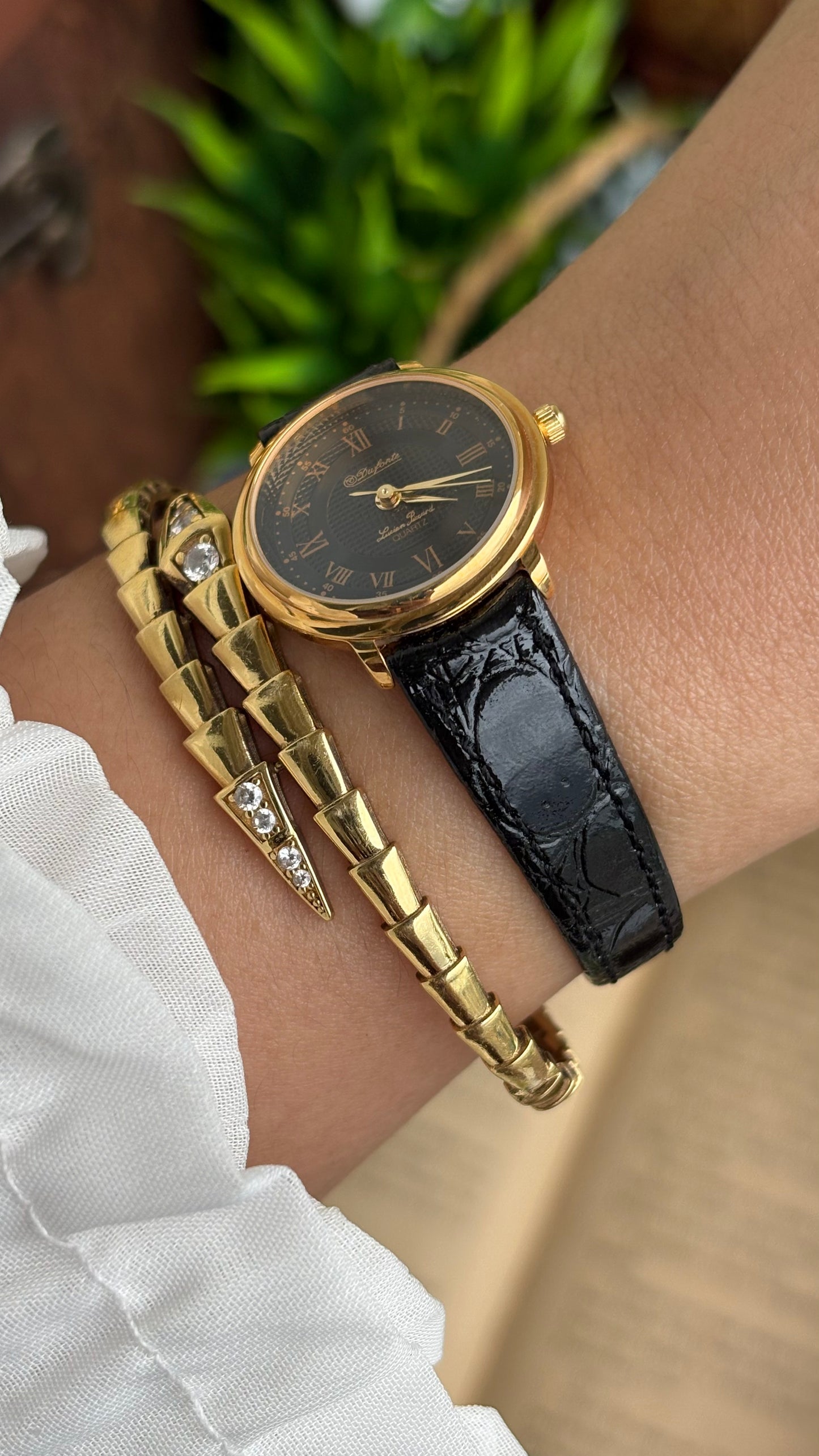Vintage Dufonte by Lucien Piccard Watch in Leather Strap Roman Dial