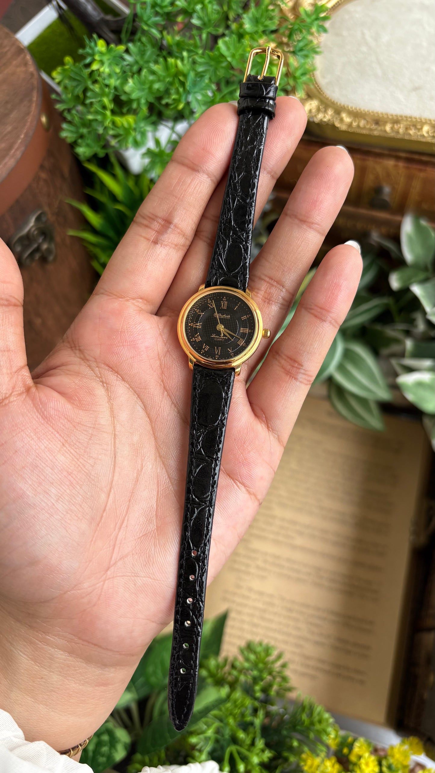 Vintage Dufonte by Lucien Piccard Watch in Leather Strap Roman Dial