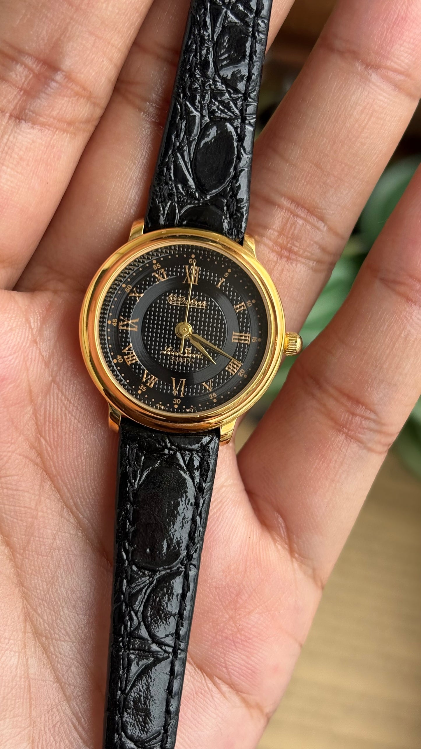 Vintage Dufonte by Lucien Piccard Watch in Leather Strap Roman Dial
