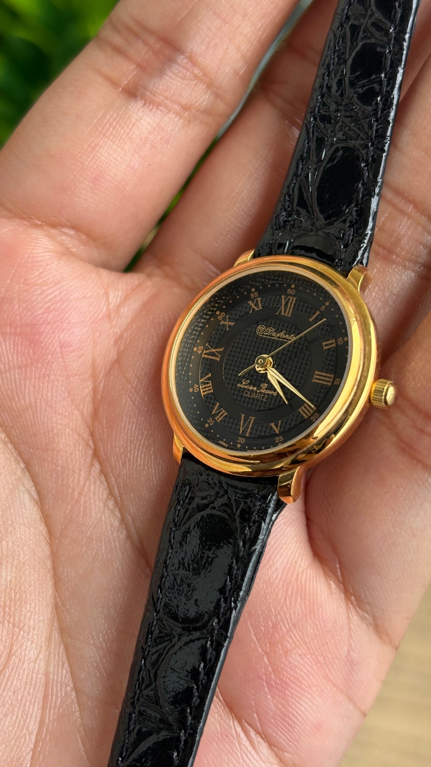 Vintage Dufonte by Lucien Piccard Watch in Leather Strap Roman Dial
