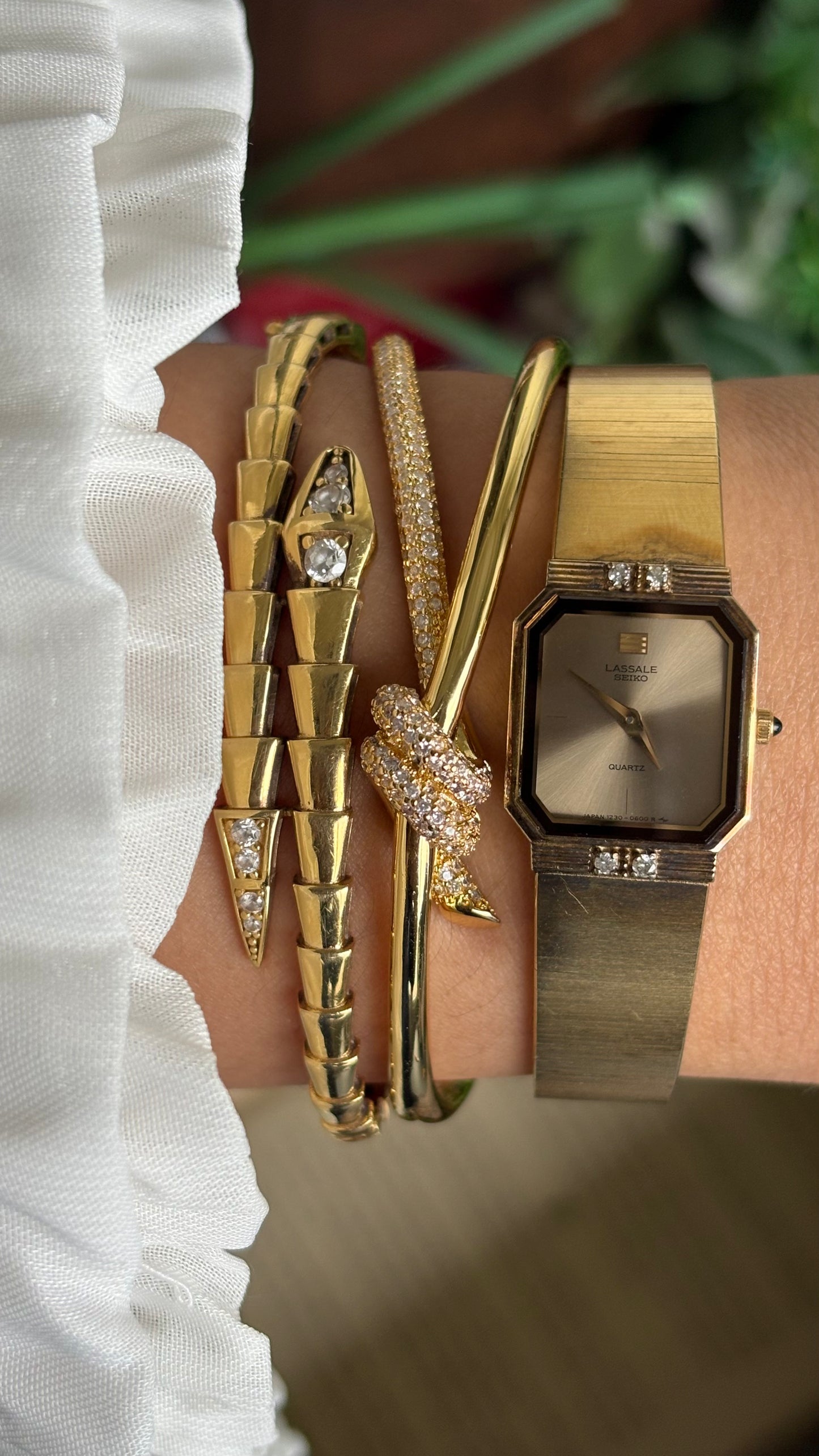 Extremely Rare Vintage Lassale Seiko Watch in Gold Tone with Four Diamonds