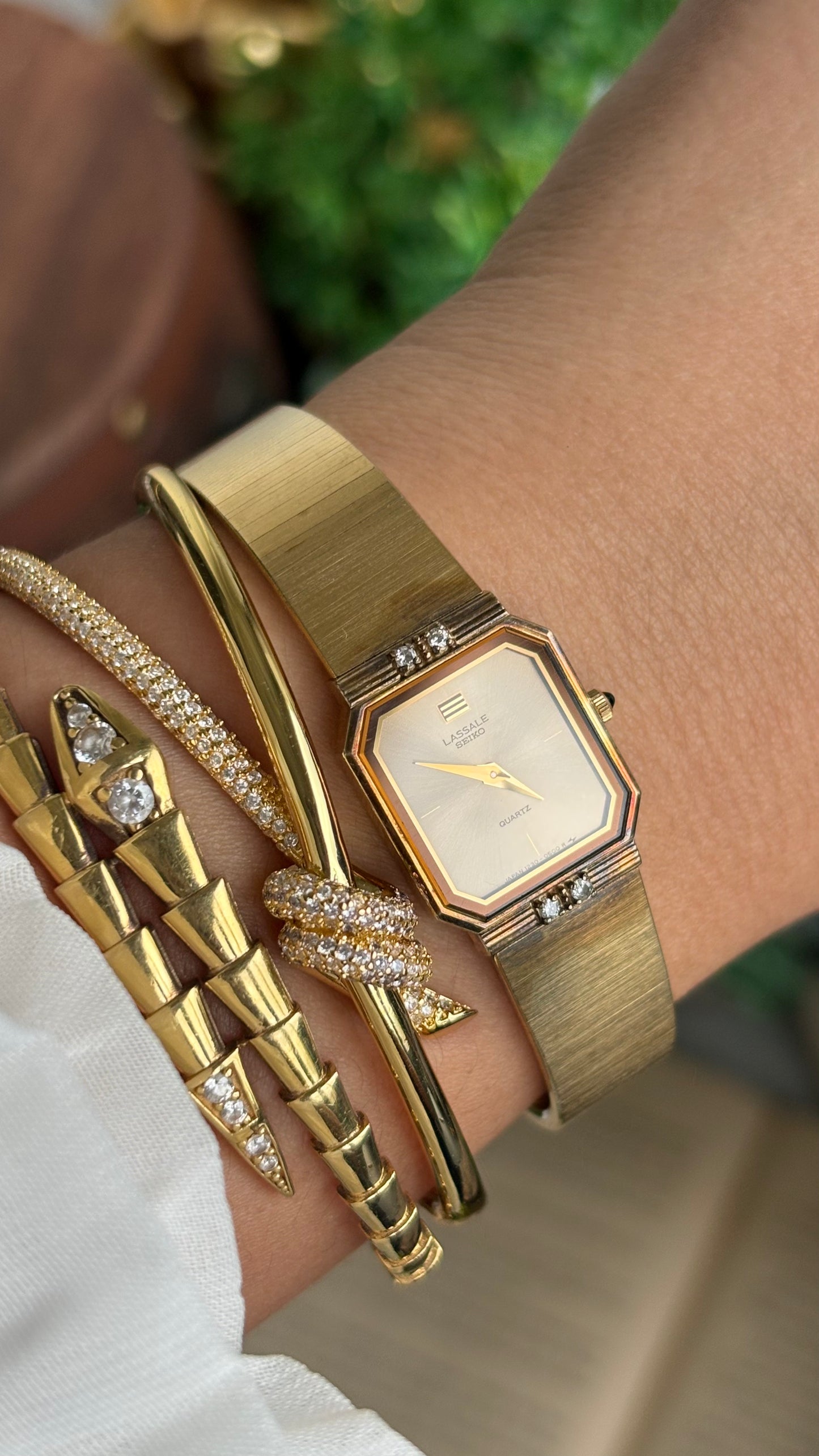 Extremely Rare Vintage Lassale Seiko Watch in Gold Tone with Four Diamonds