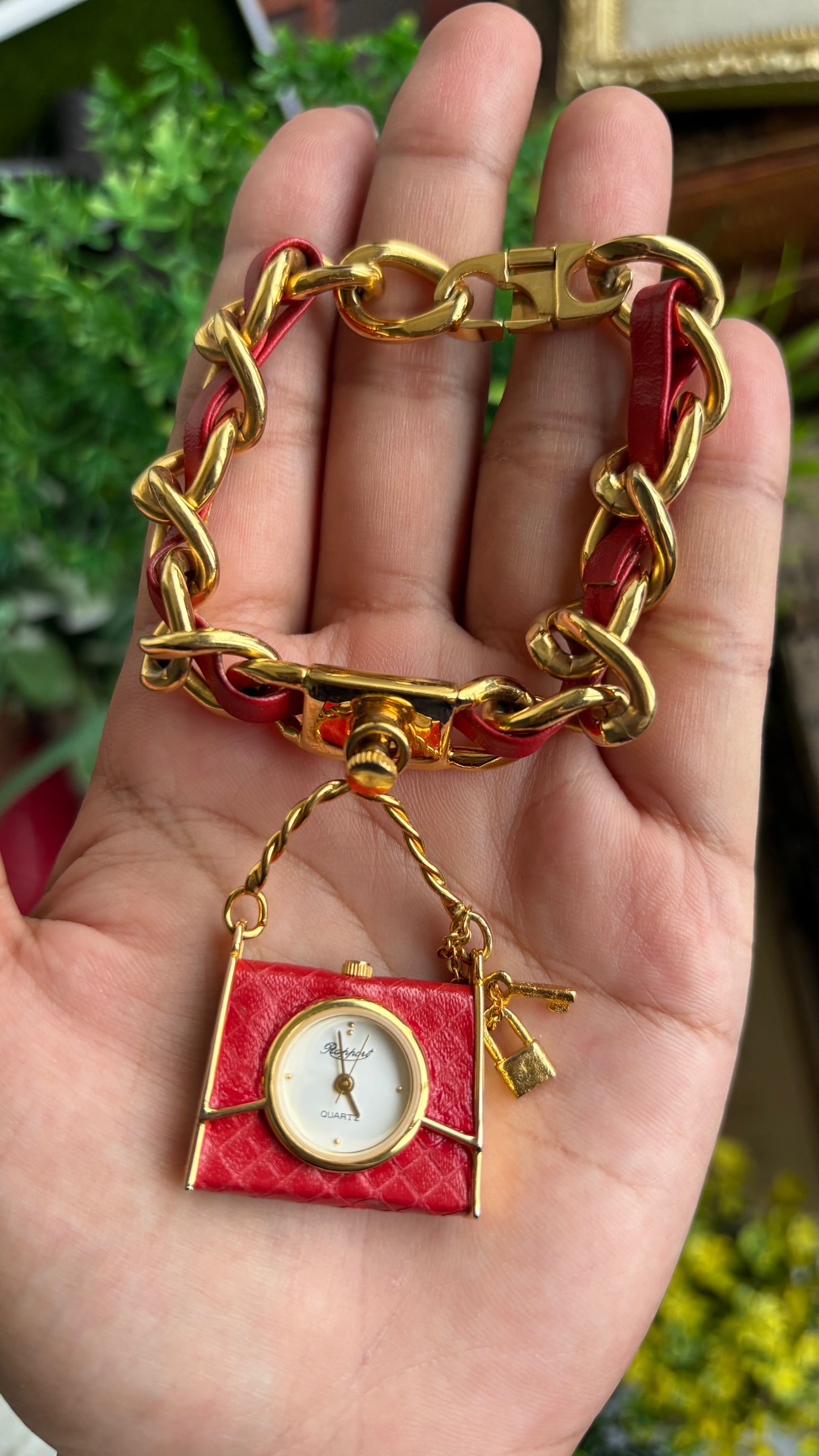 Extremely Rare Beautiful Vintage Bag Charm Watch in Gold Tone Hermes Style