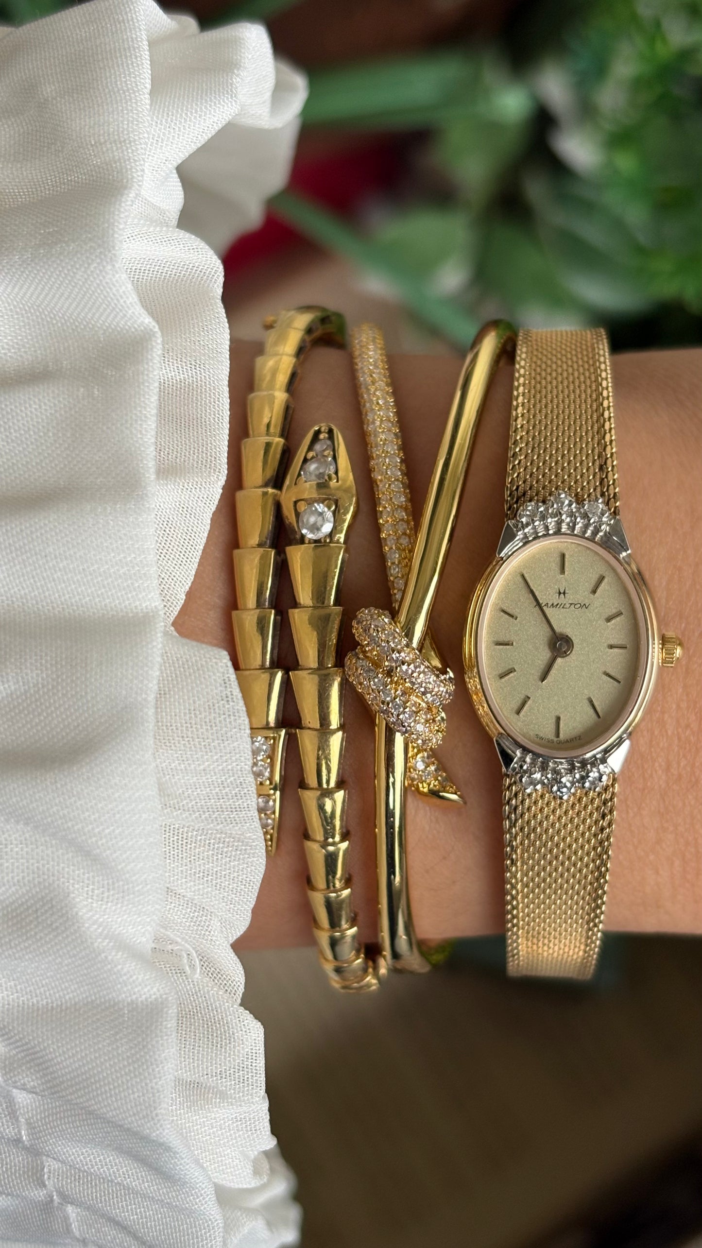 Extremely Rare Vintage Hamilton Swiss Watch in Gold Tone Oval Face with Genuine Diamonds and Original Vintage Hamilton Box
