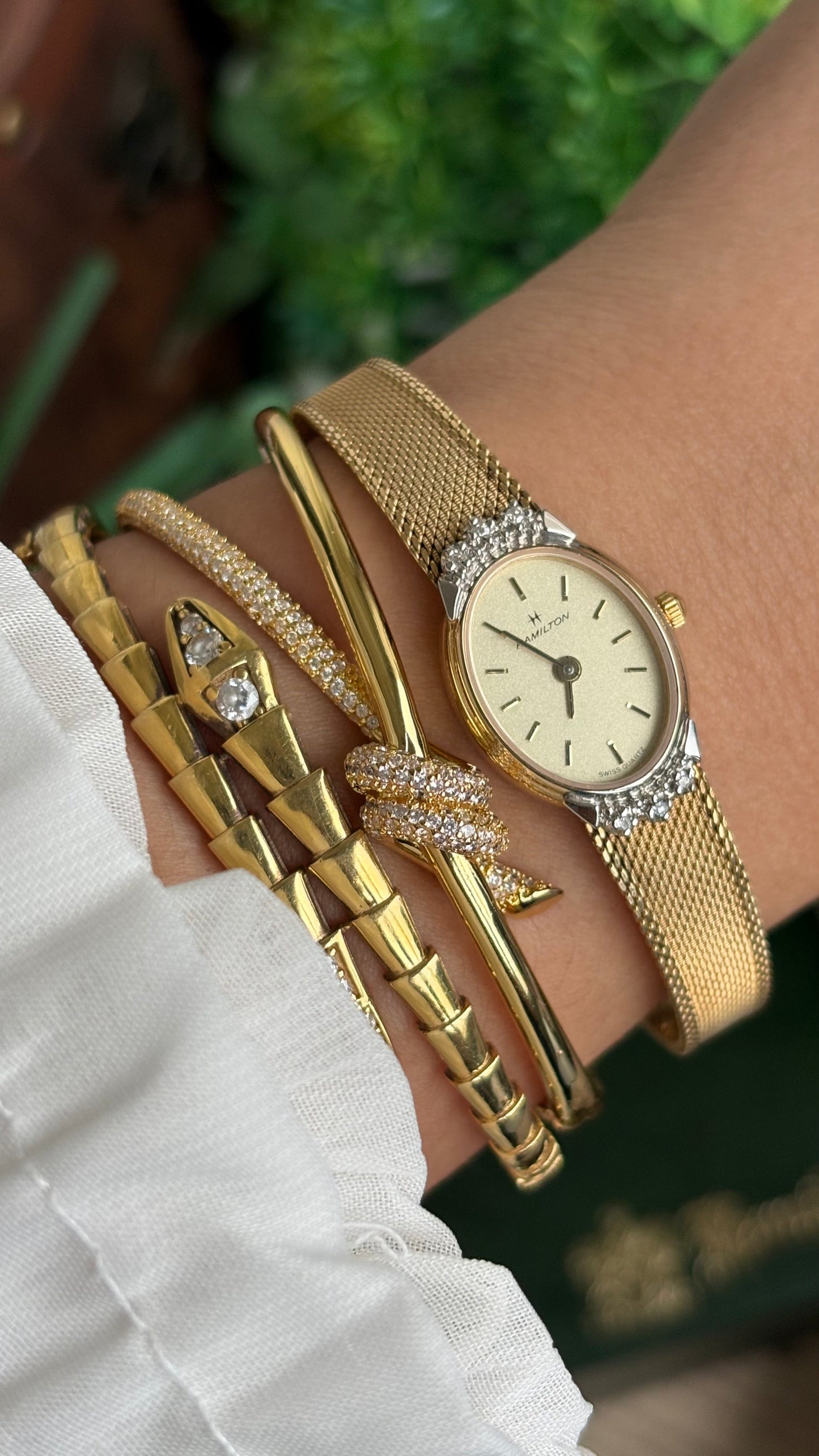 Extremely Rare Vintage Hamilton Swiss Watch in Gold Tone Oval Face with Genuine Diamonds and Original Vintage Hamilton Box