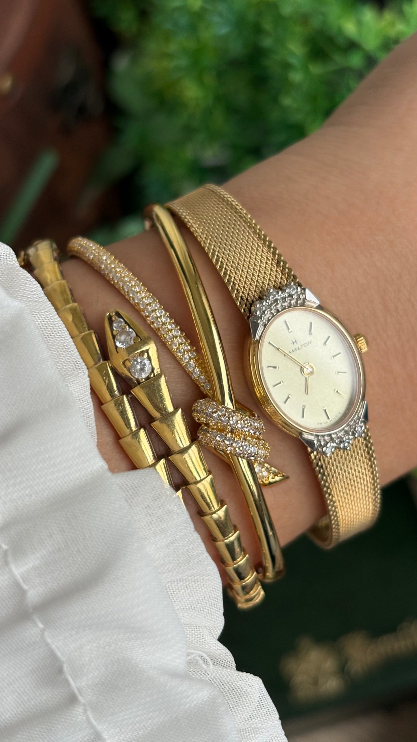 Extremely Rare Vintage Hamilton Swiss Watch in Gold Tone Oval Face with Genuine Diamonds and Original Vintage Hamilton Box