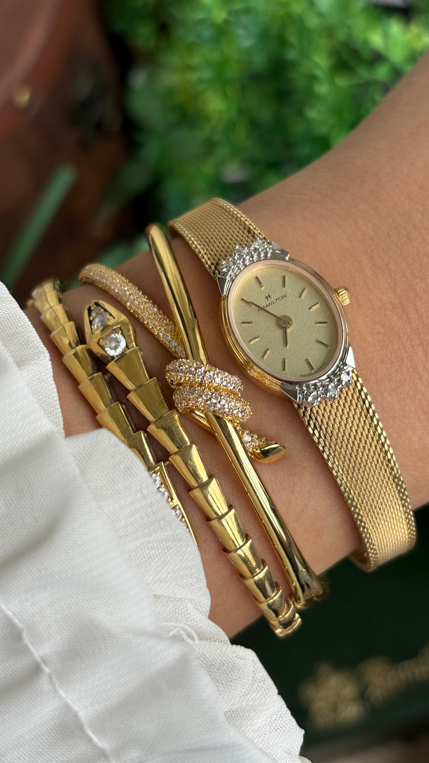 Extremely Rare Vintage Hamilton Swiss Watch in Gold Tone Oval Face with Genuine Diamonds and Original Vintage Hamilton Box