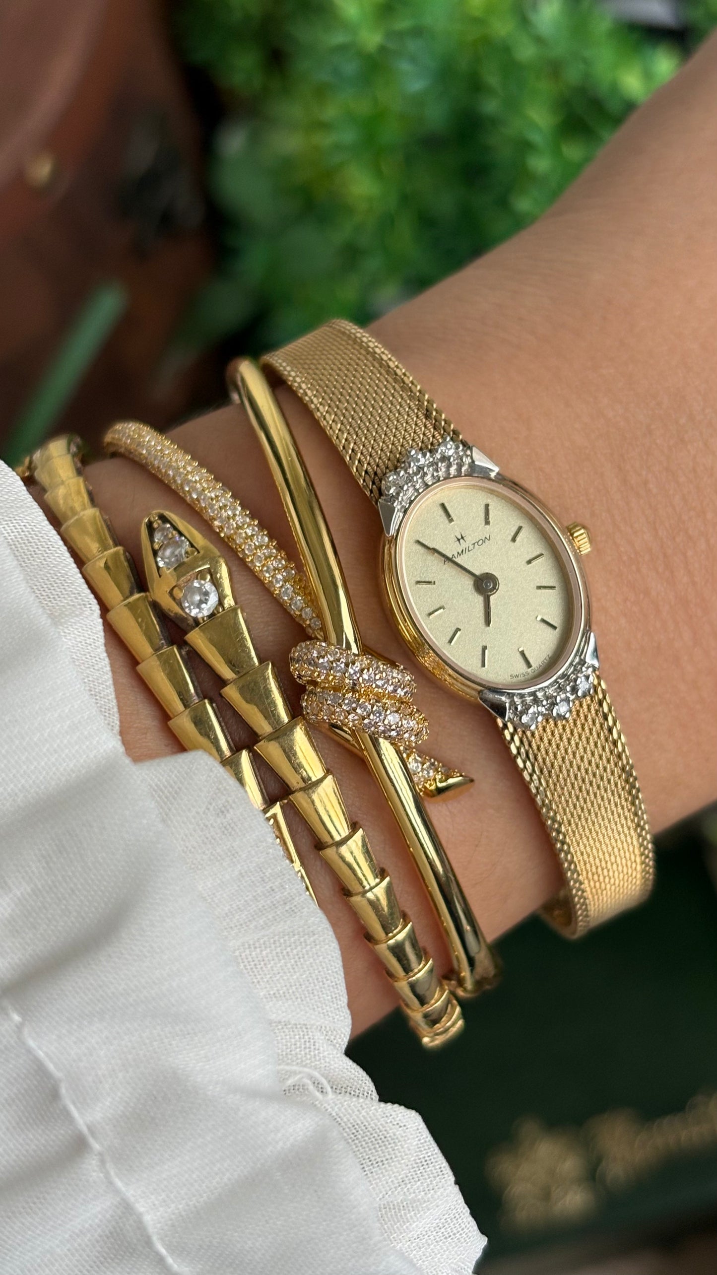 Extremely Rare Vintage Hamilton Swiss Watch in Gold Tone Oval Face with Genuine Diamonds and Original Vintage Hamilton Box