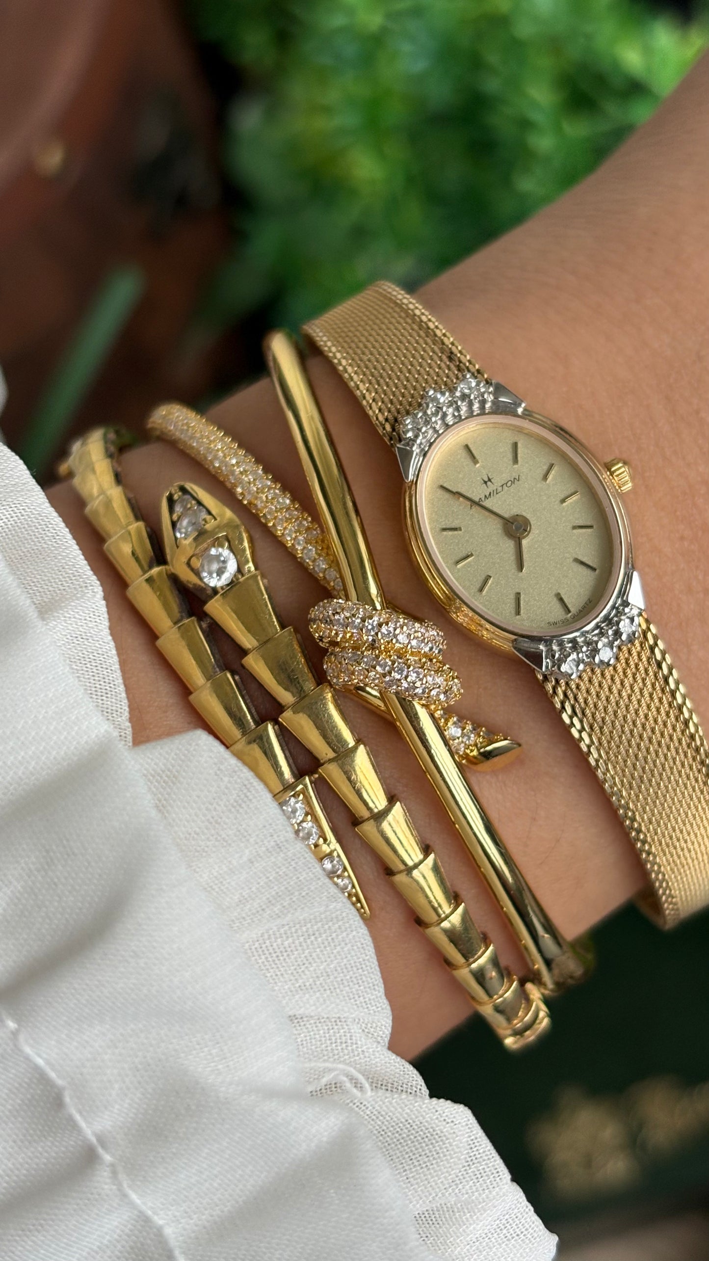 Extremely Rare Vintage Hamilton Swiss Watch in Gold Tone Oval Face with Genuine Diamonds and Original Vintage Hamilton Box
