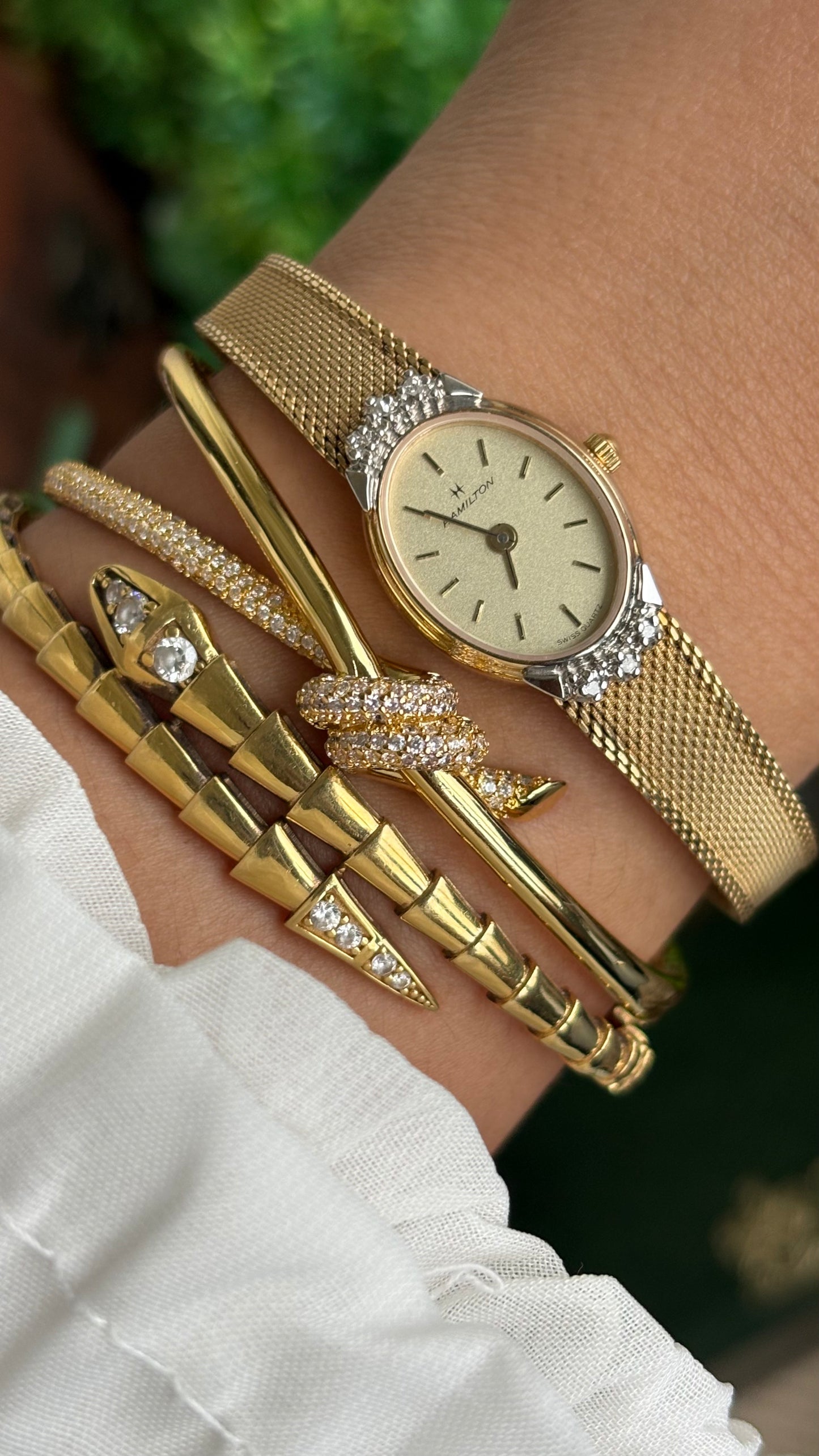 Extremely Rare Vintage Hamilton Swiss Watch in Gold Tone Oval Face with Genuine Diamonds and Original Vintage Hamilton Box