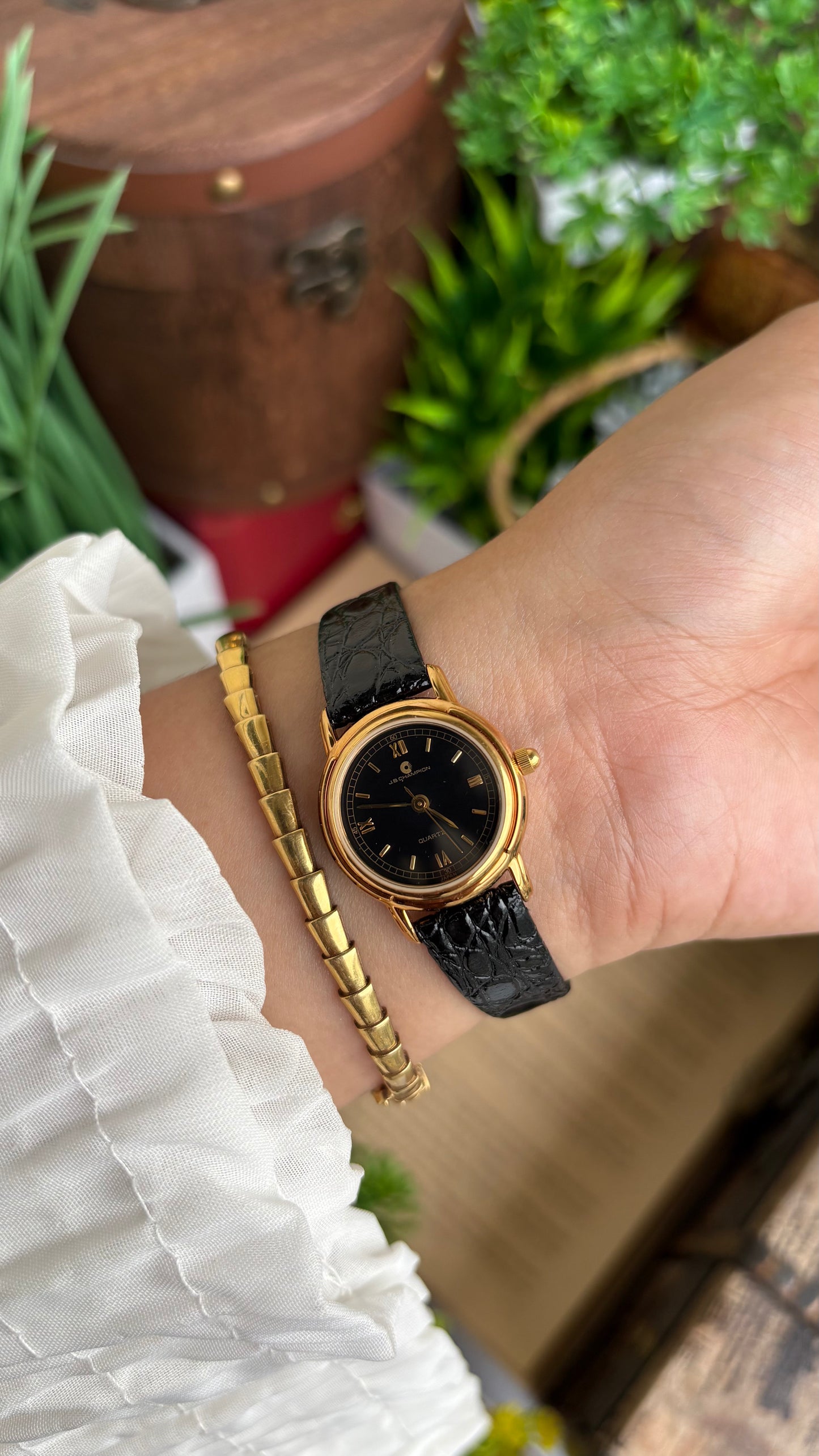 Vintage J.B. Champion Watch in Leather Strap Roman Dial