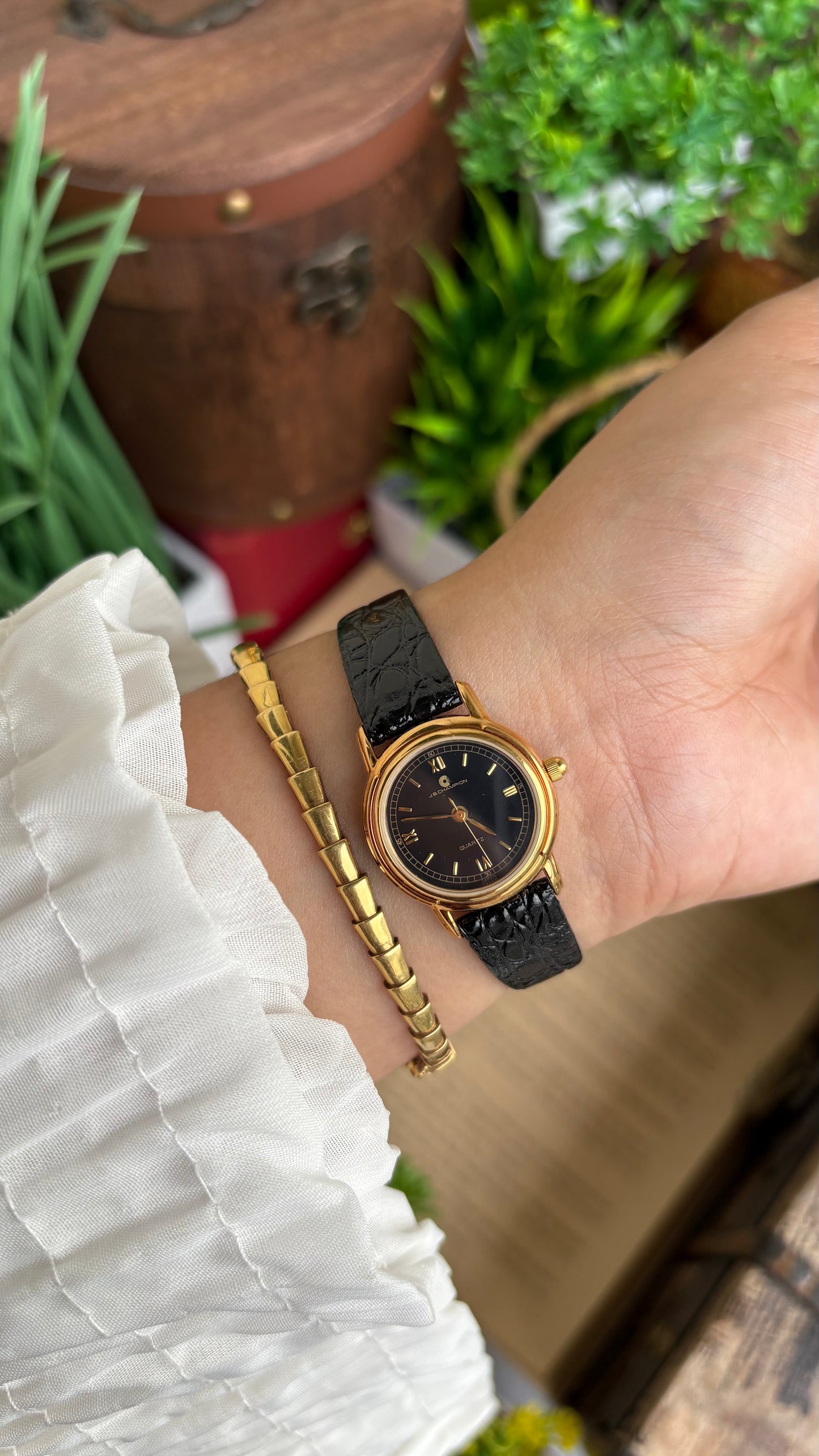 Vintage J.B. Champion Watch in Leather Strap Roman Dial