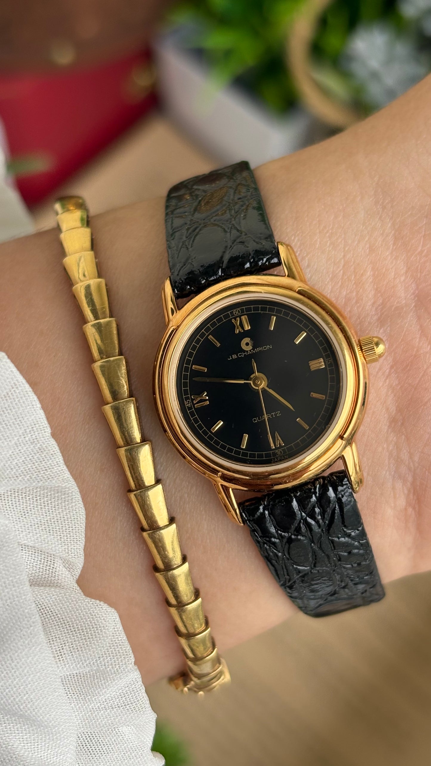 Vintage J.B. Champion Watch in Leather Strap Roman Dial