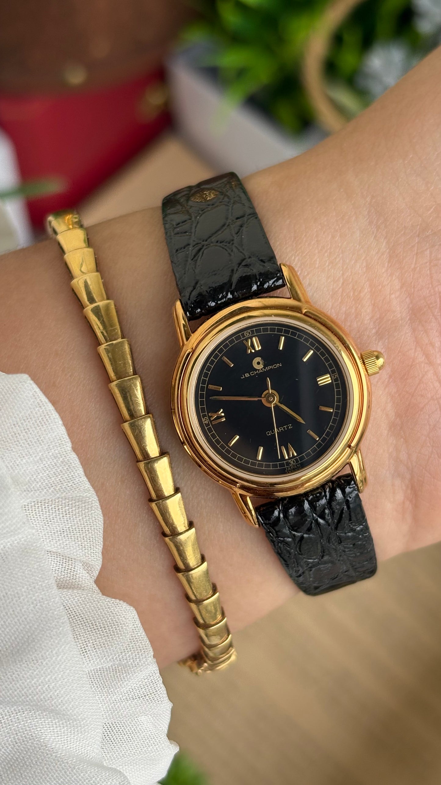Vintage J.B. Champion Watch in Leather Strap Roman Dial