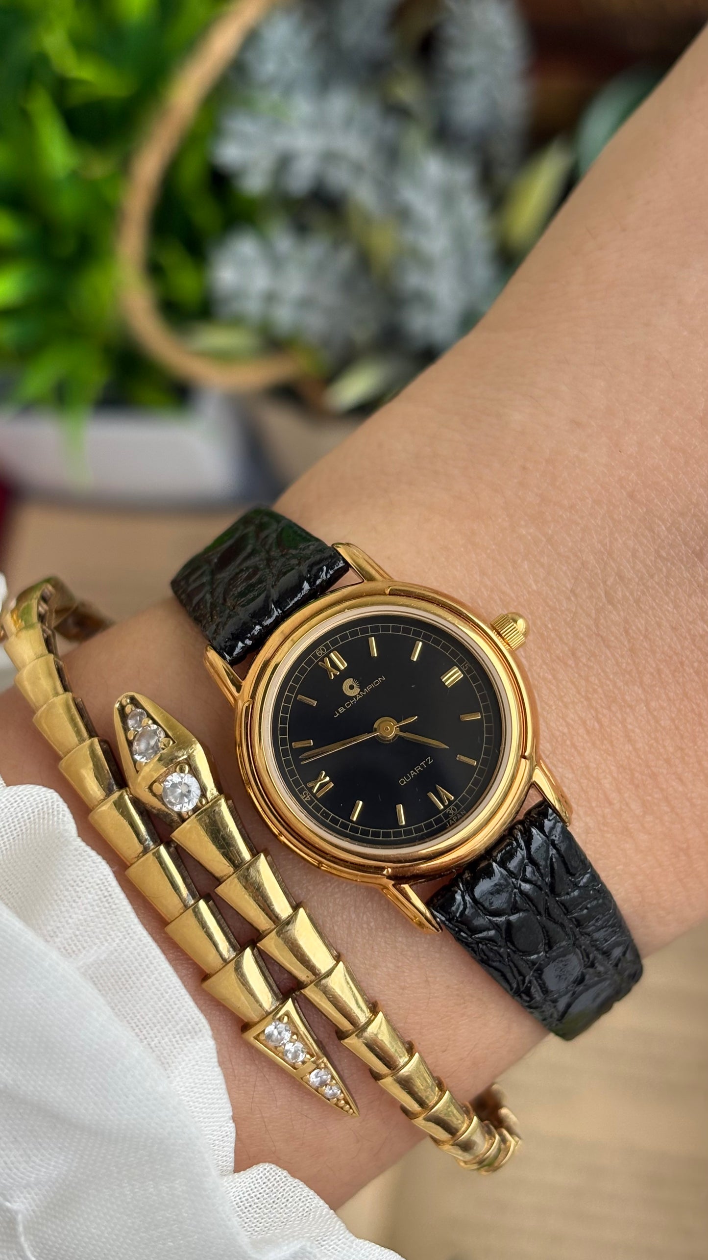 Vintage J.B. Champion Watch in Leather Strap Roman Dial