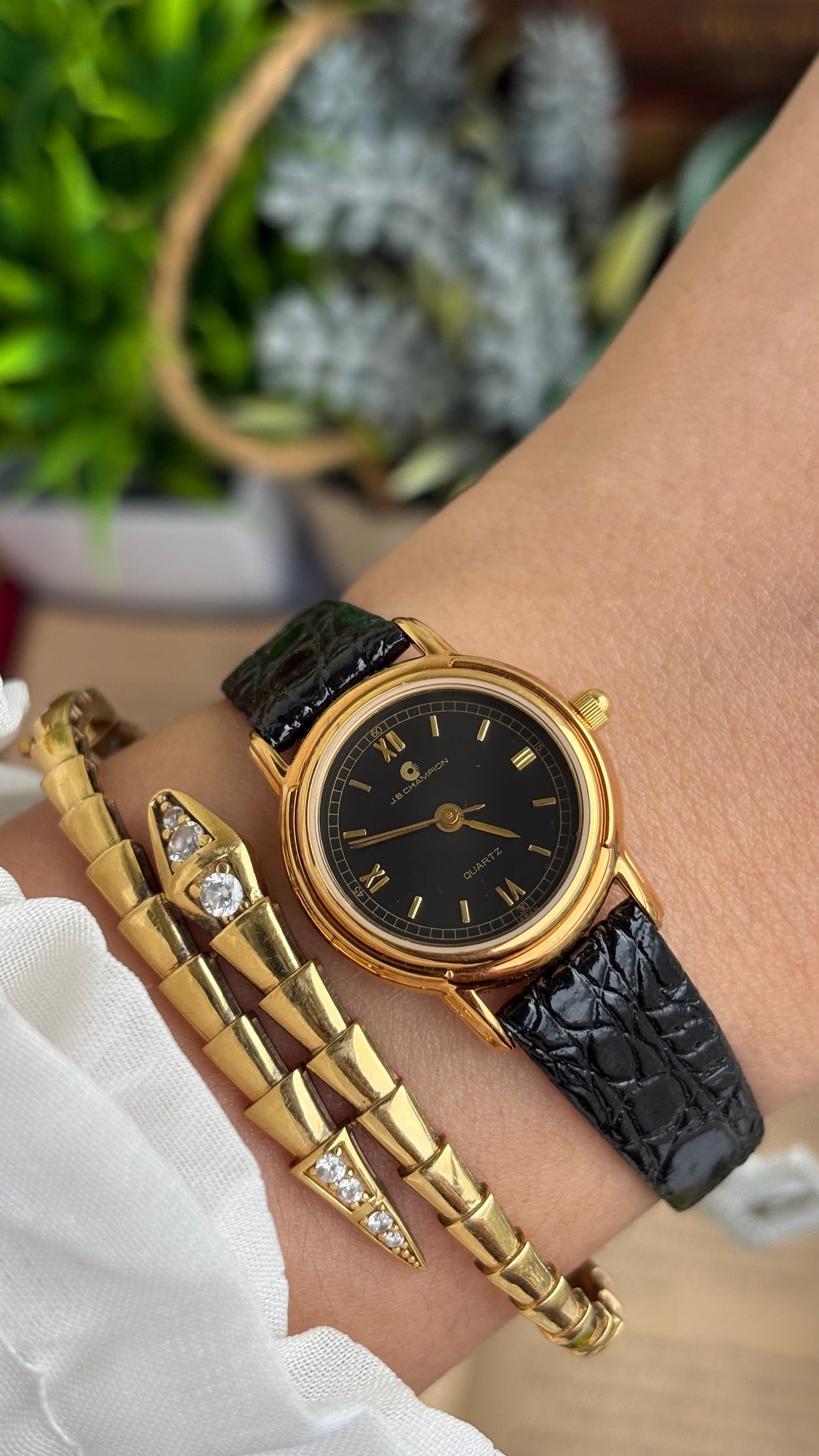 Vintage J.B. Champion Watch in Leather Strap Roman Dial