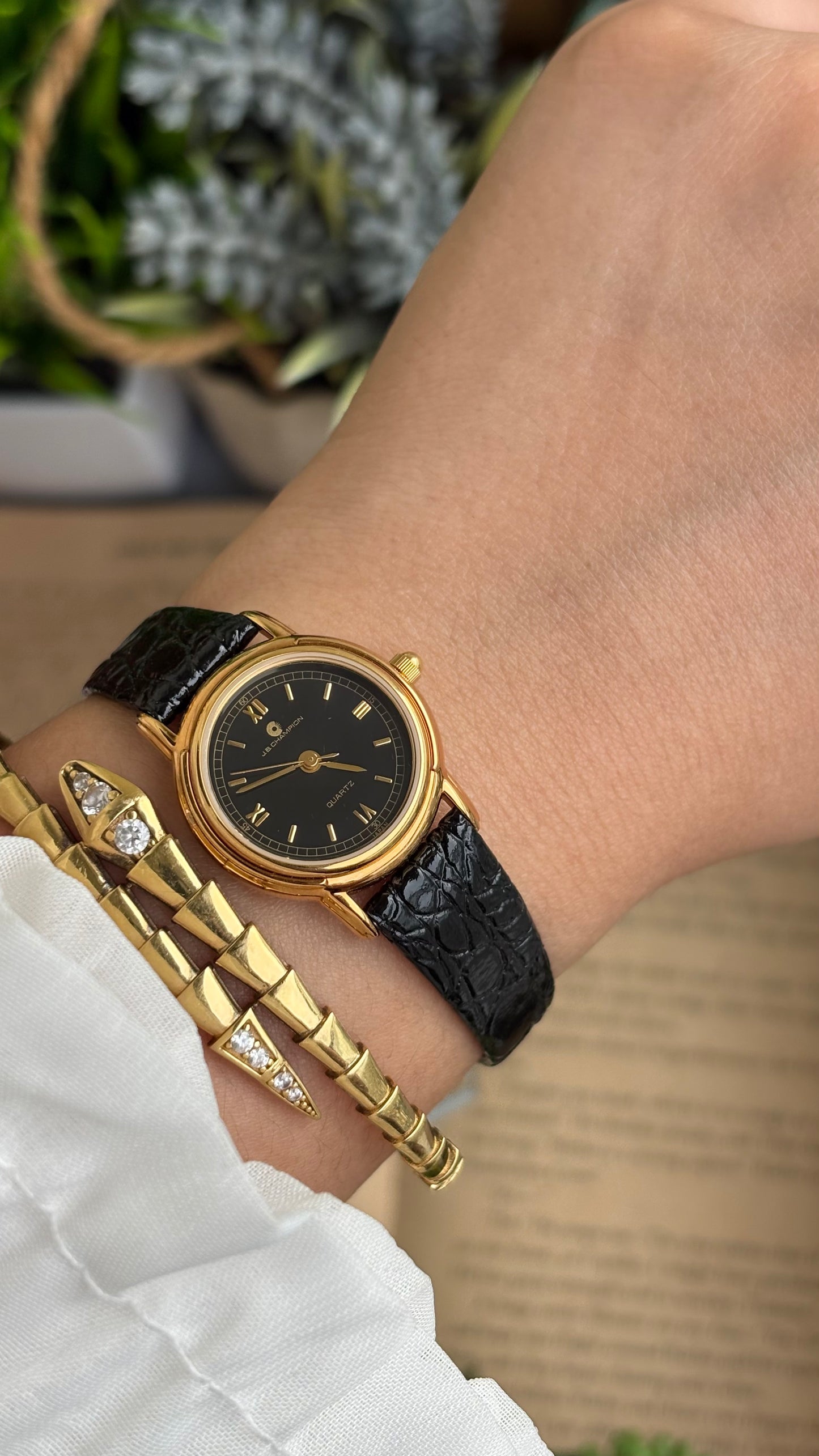 Vintage J.B. Champion Watch in Leather Strap Roman Dial