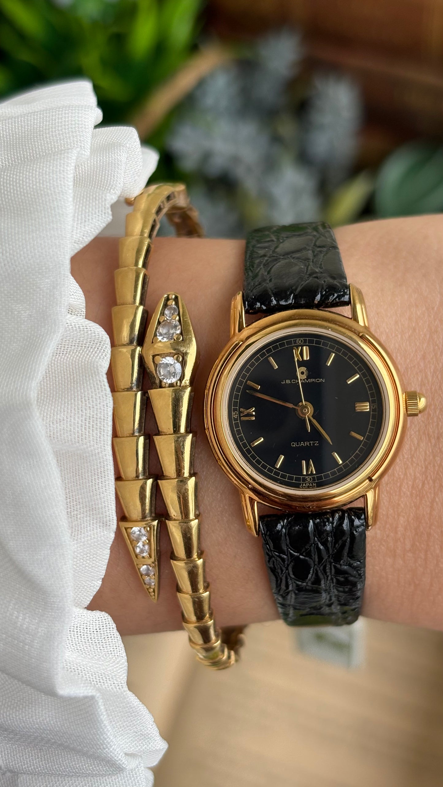 Vintage J.B. Champion Watch in Leather Strap Roman Dial