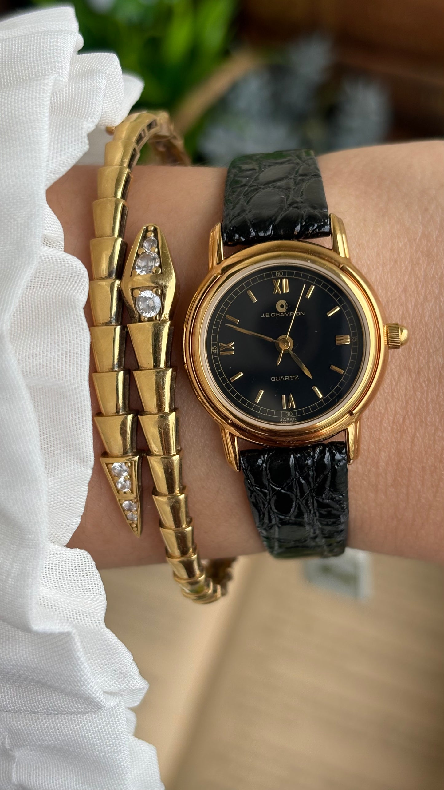 Vintage J.B. Champion Watch in Leather Strap Roman Dial