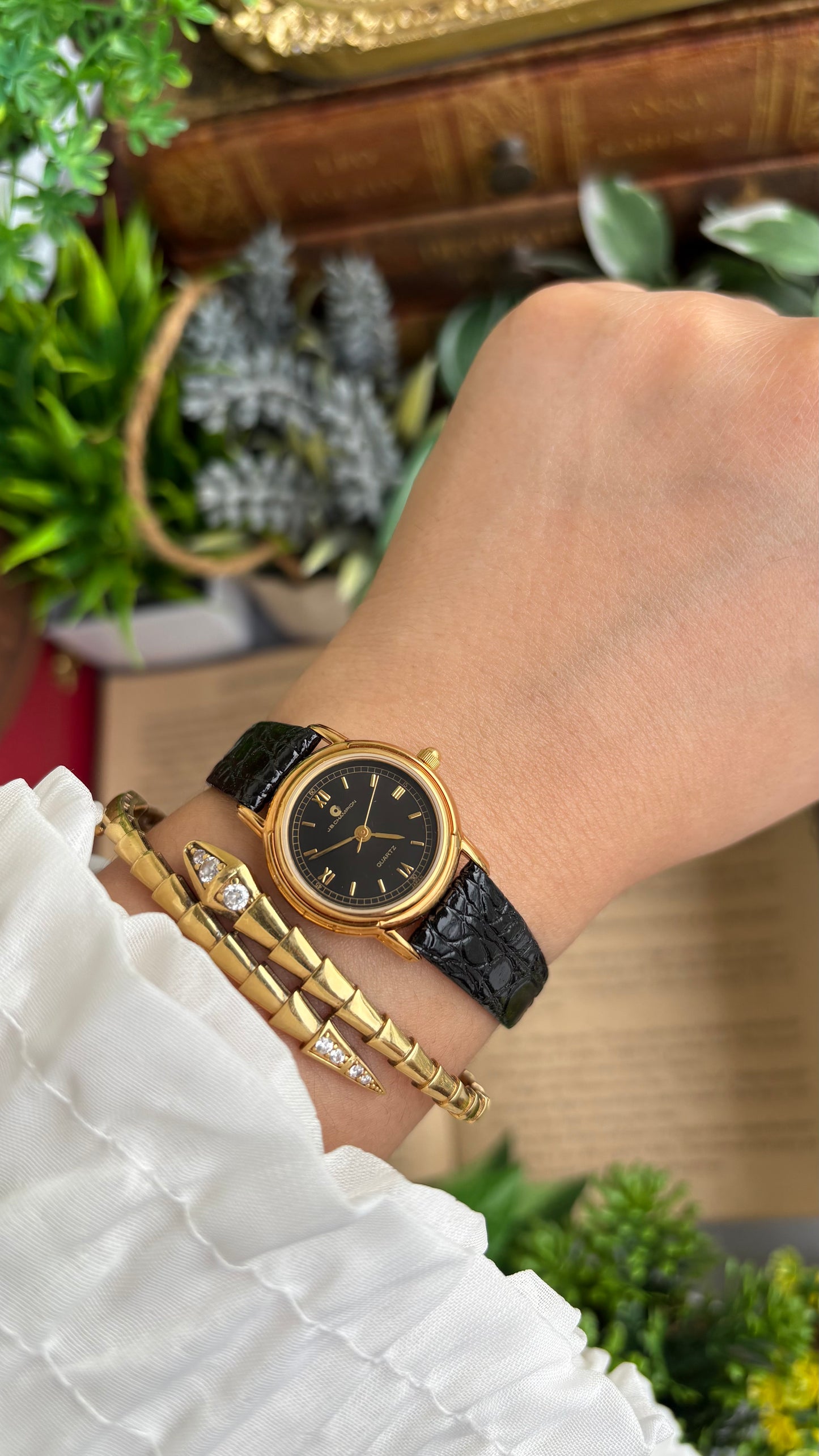 Vintage J.B. Champion Watch in Leather Strap Roman Dial