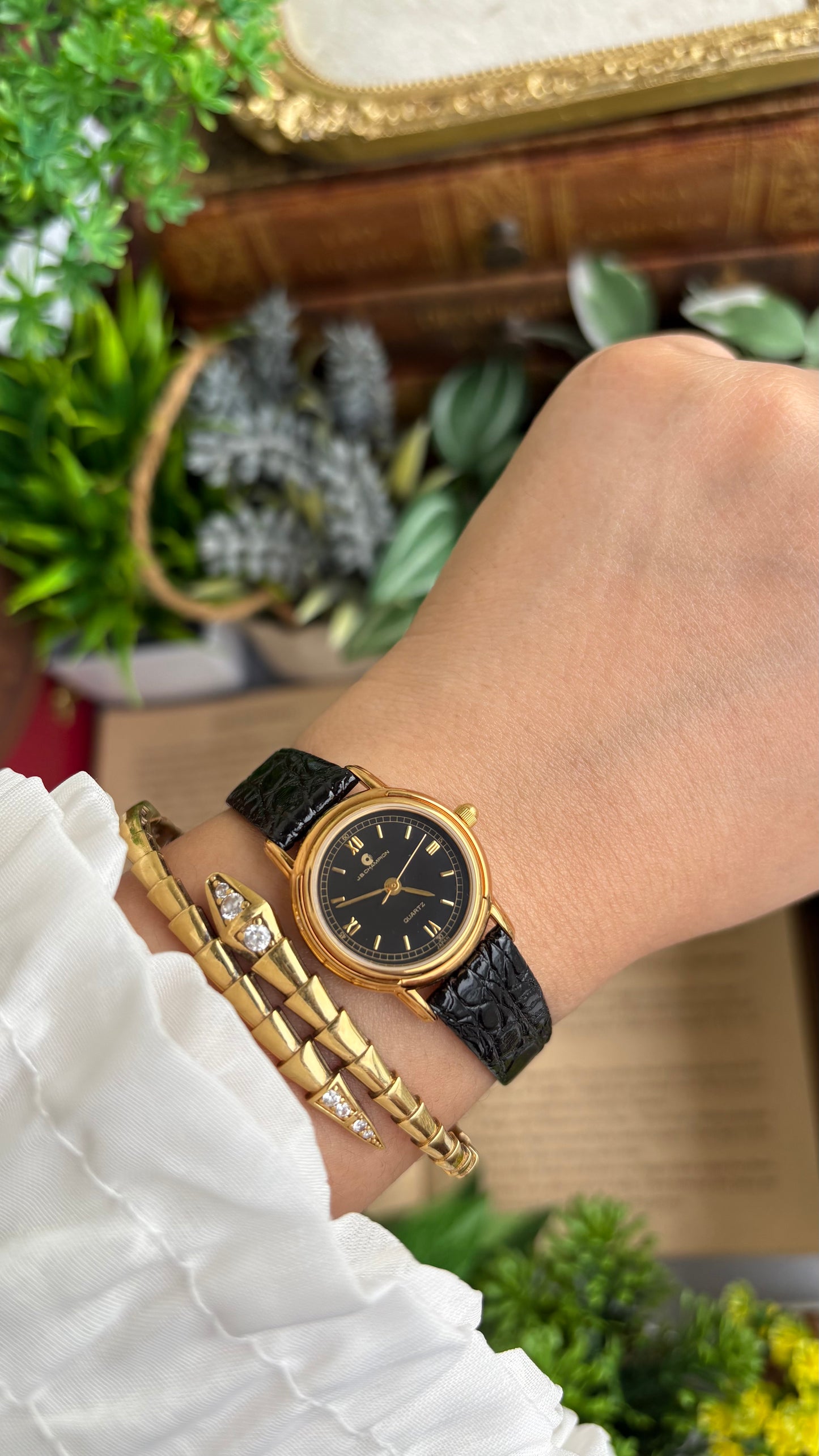 Vintage J.B. Champion Watch in Leather Strap Roman Dial