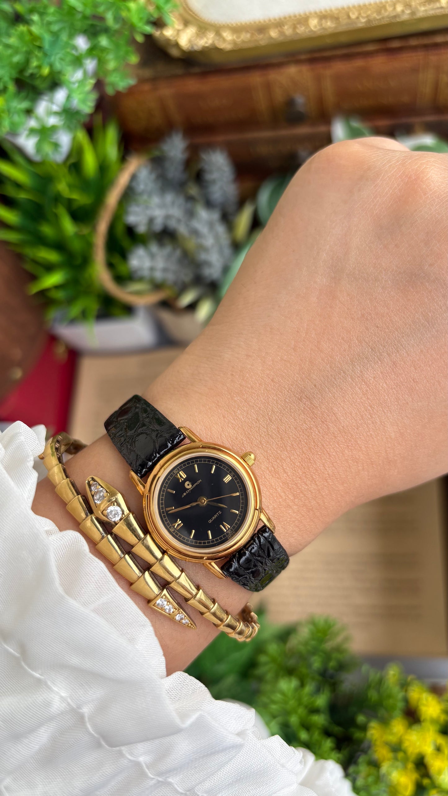Vintage J.B. Champion Watch in Leather Strap Roman Dial